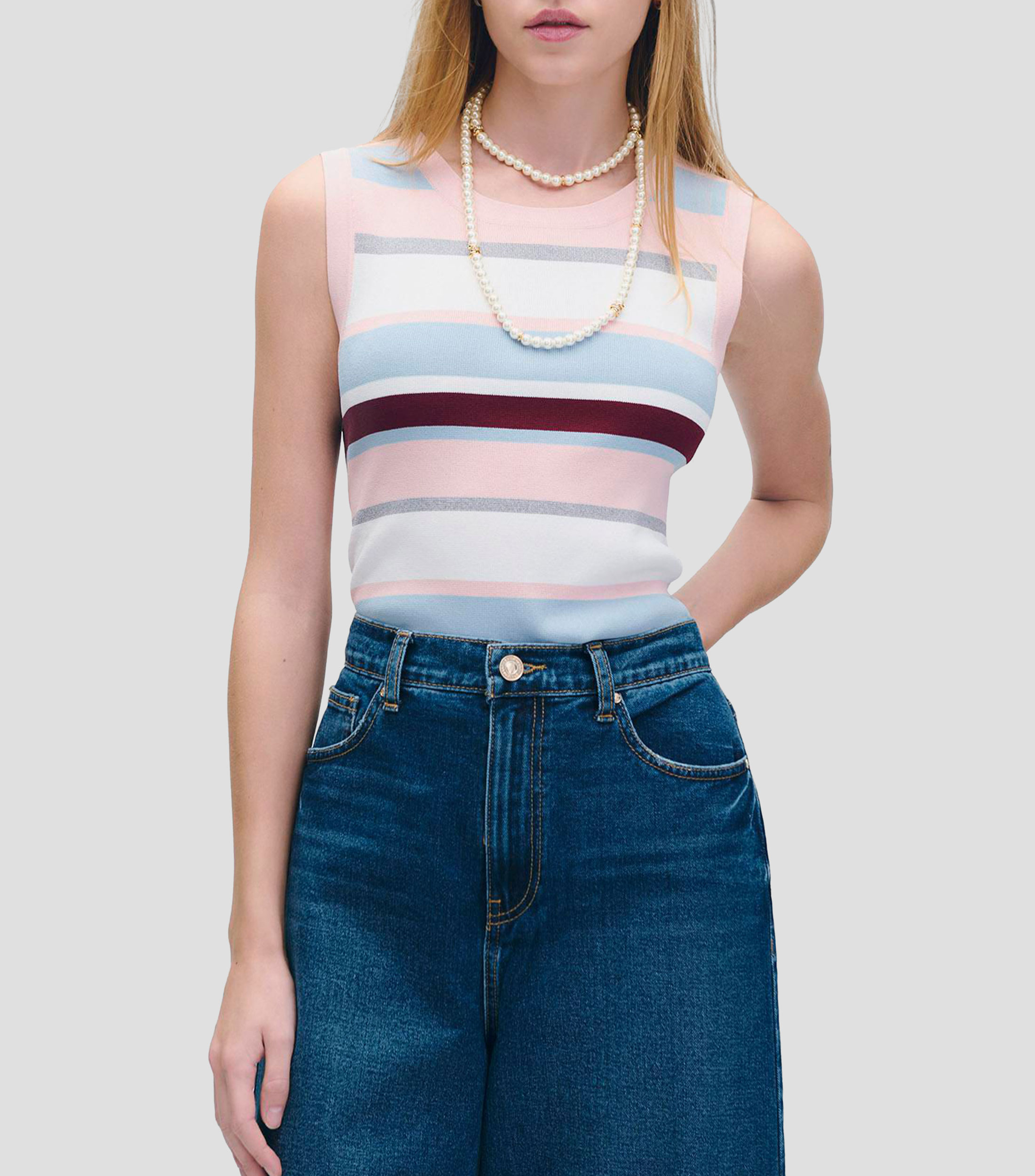 Blusa de punto franjas multicolor Mujer