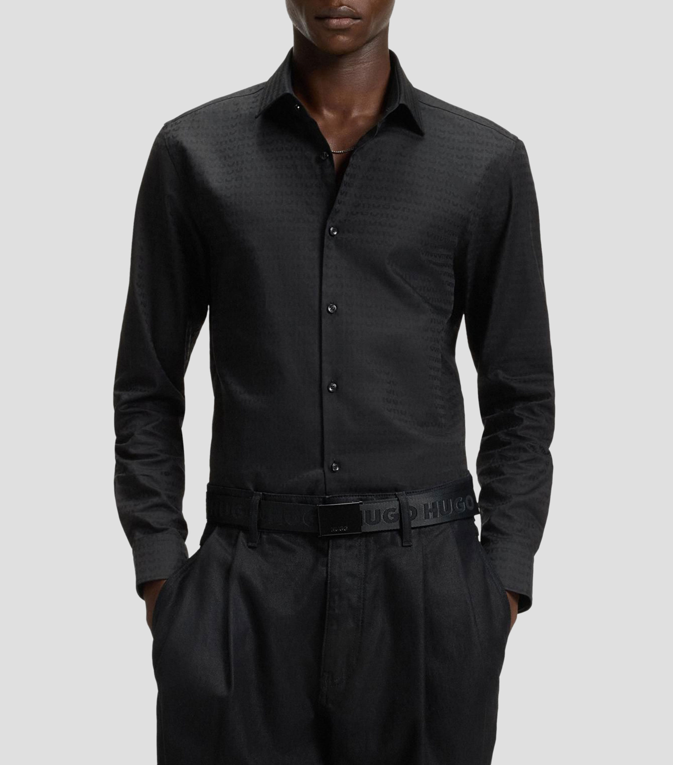 Camisa Slim de algodon con logos en jacquard Hombre