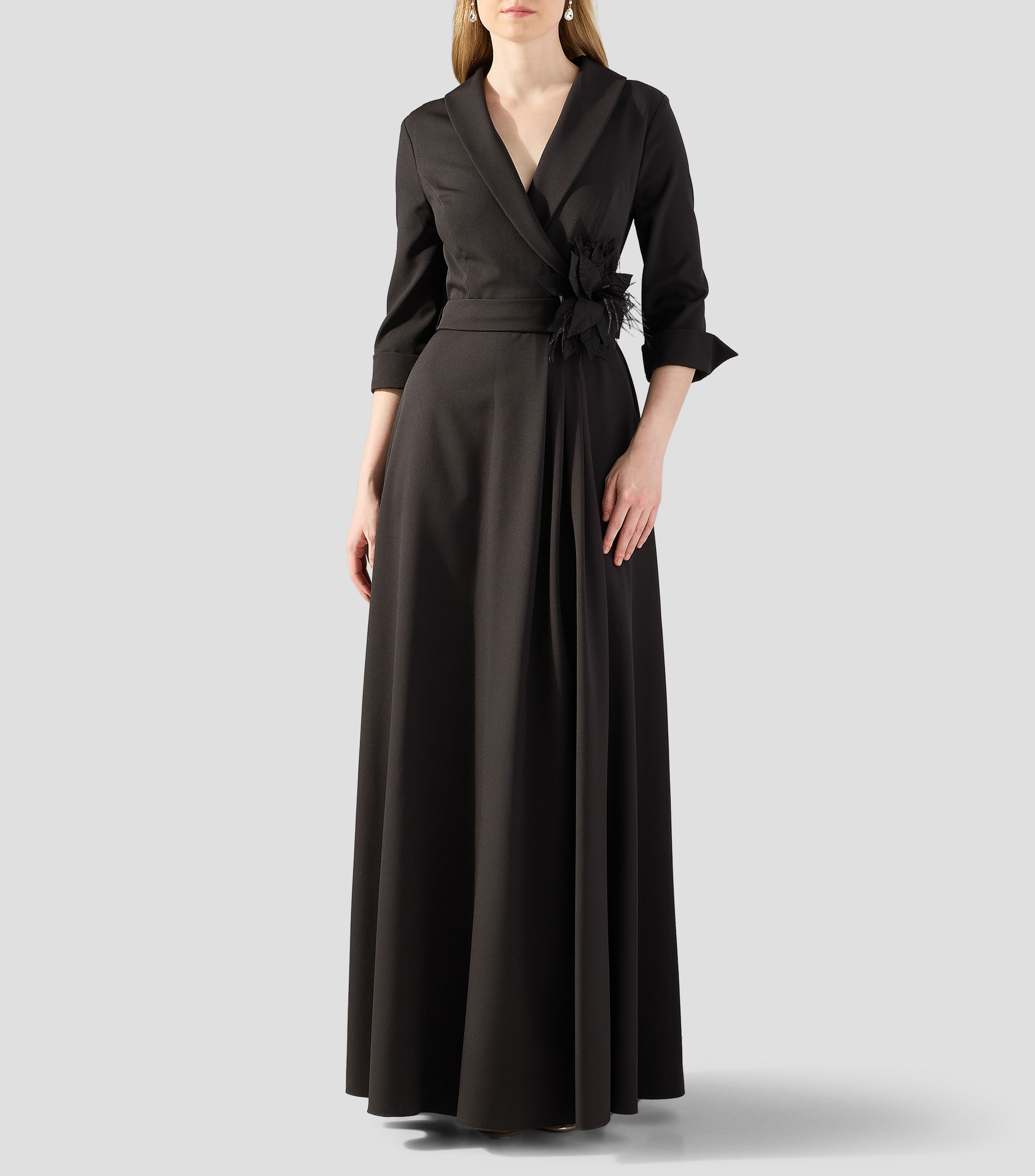 Vestido maxi manga 7/8 liso Mujer