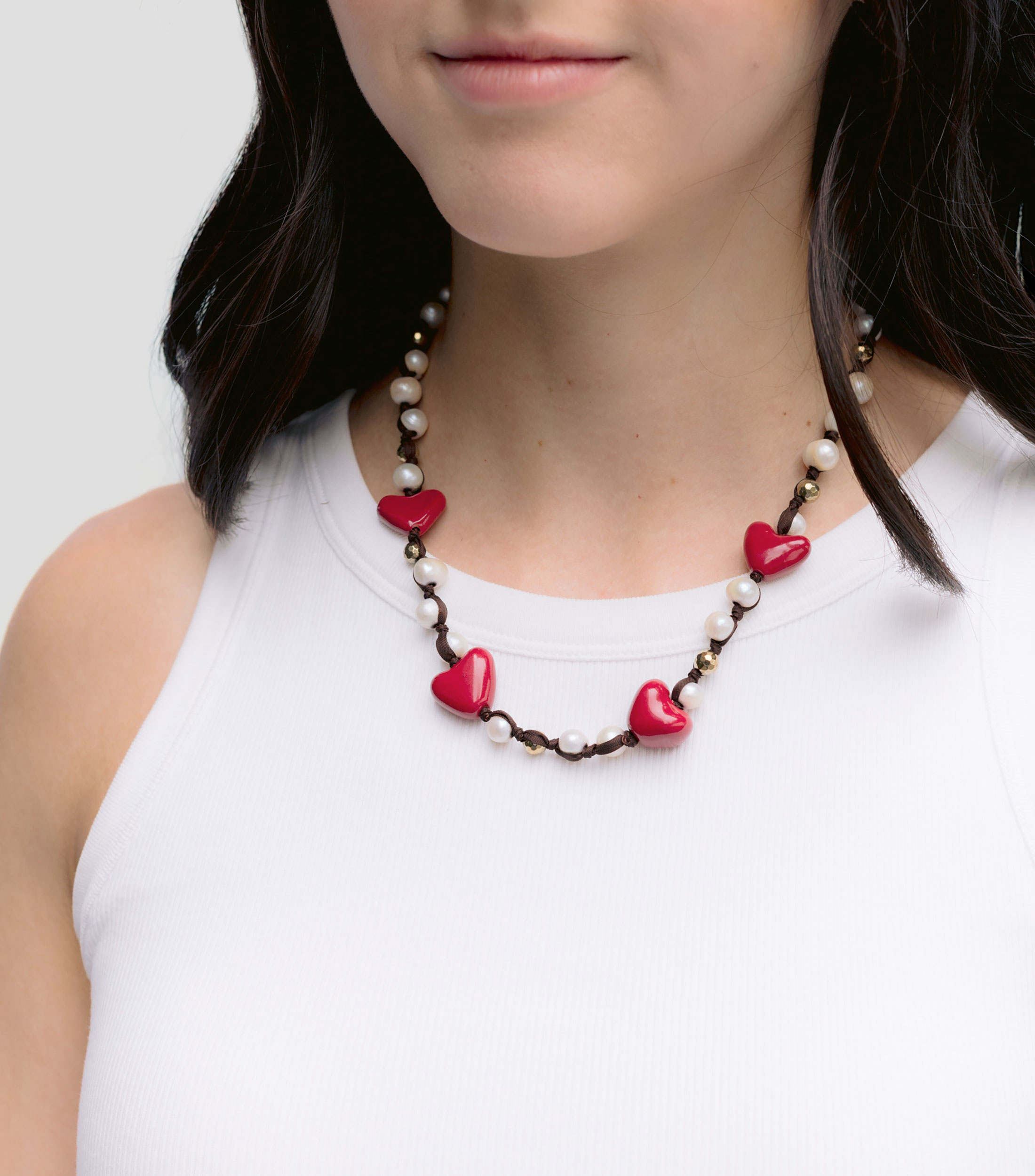 Collar perlas 4 corazones Mujer