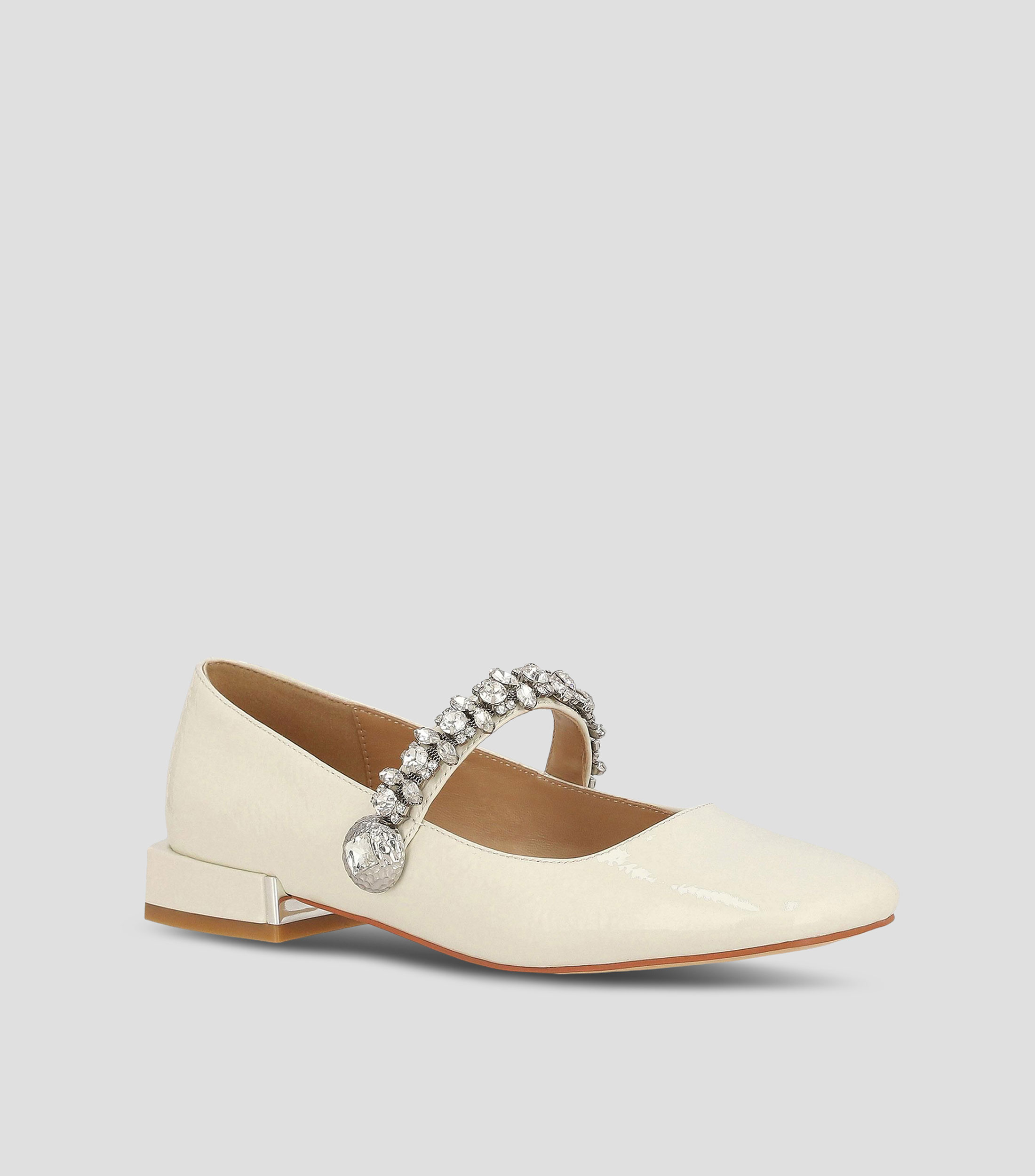 Flats de piel con tacón ancho y pedrería Mujer