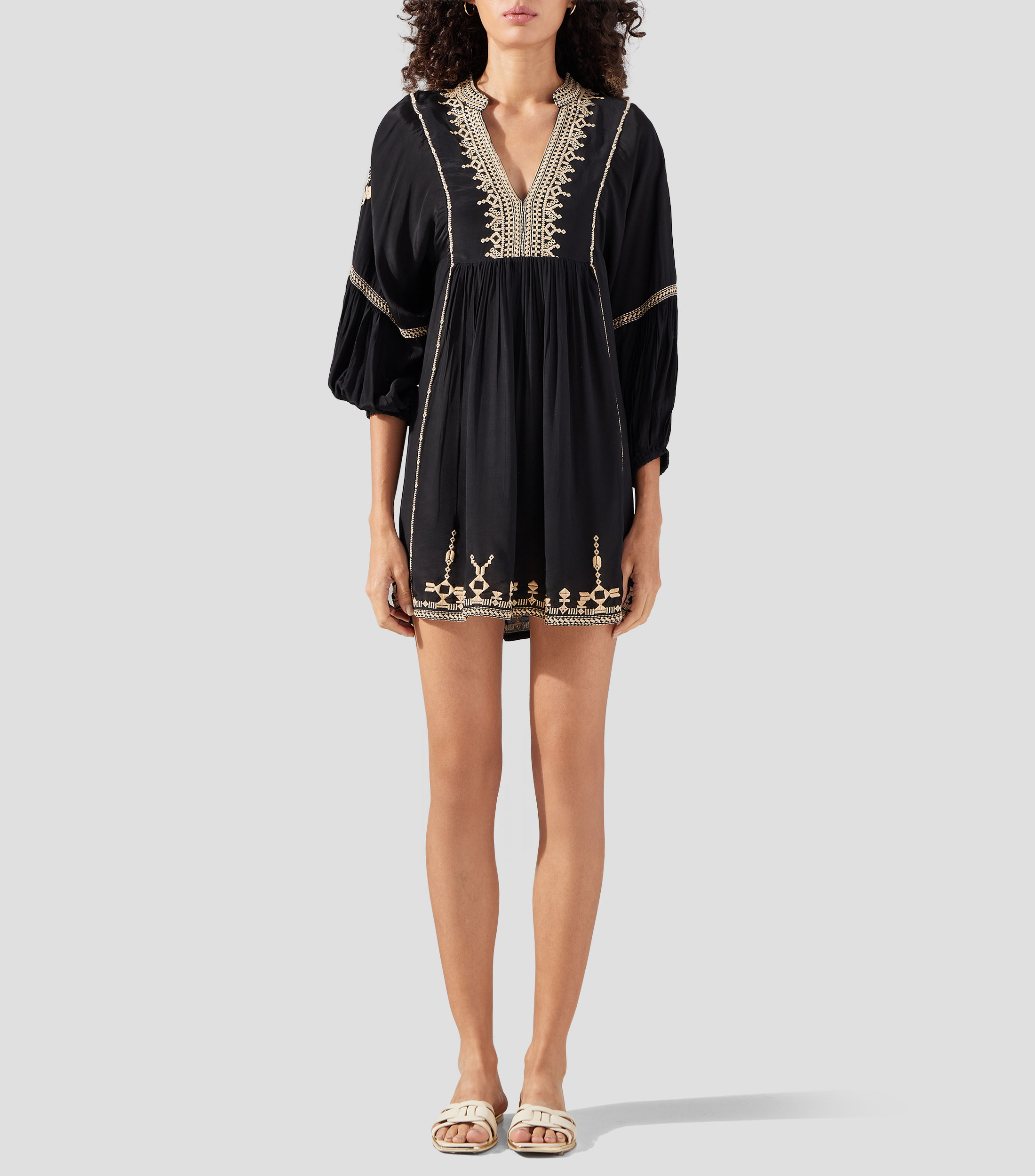 Vestido corto manga larga sólido Mujer