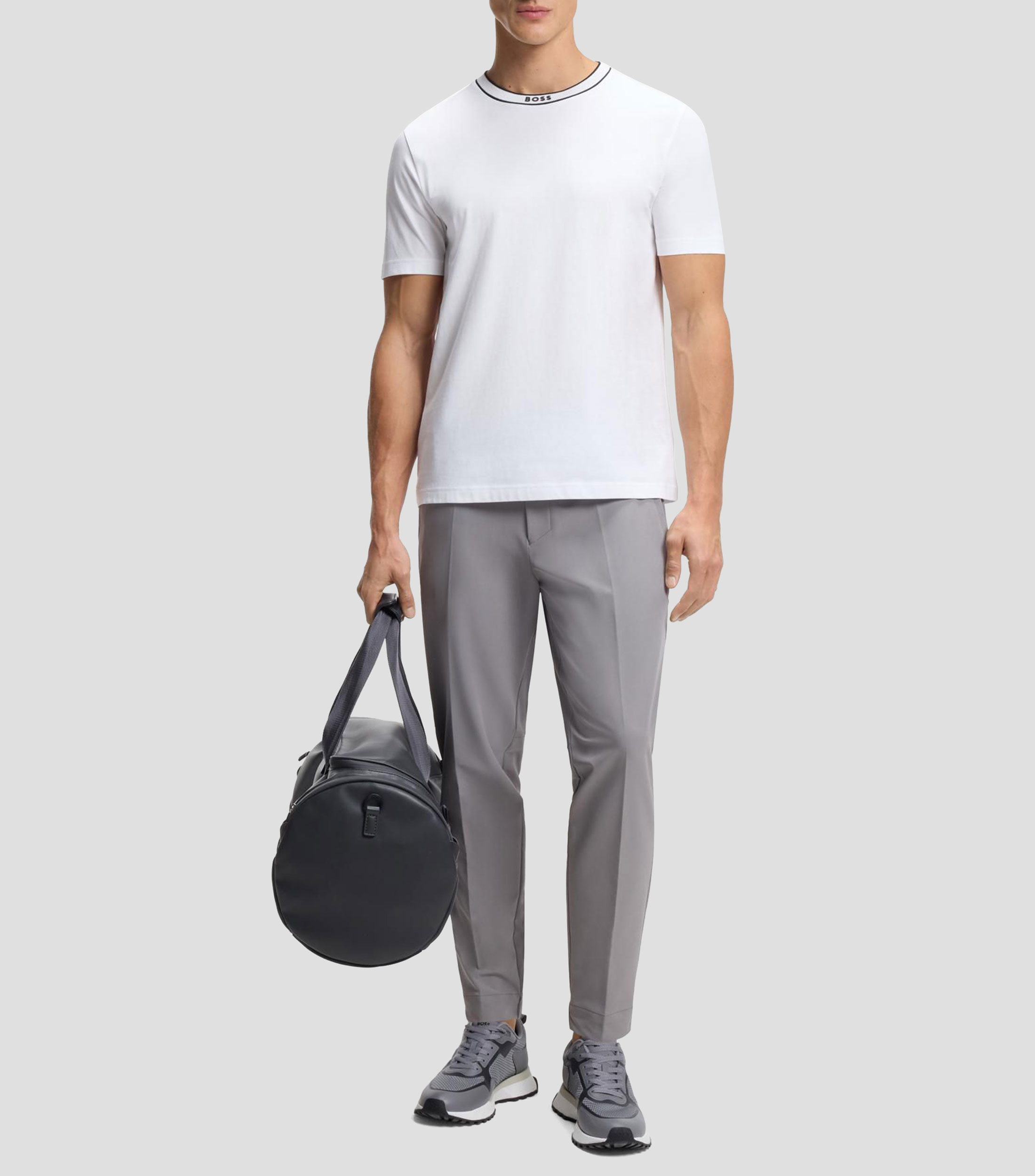Playera BOSS de punto de algodón con logo en el cuello Hombre