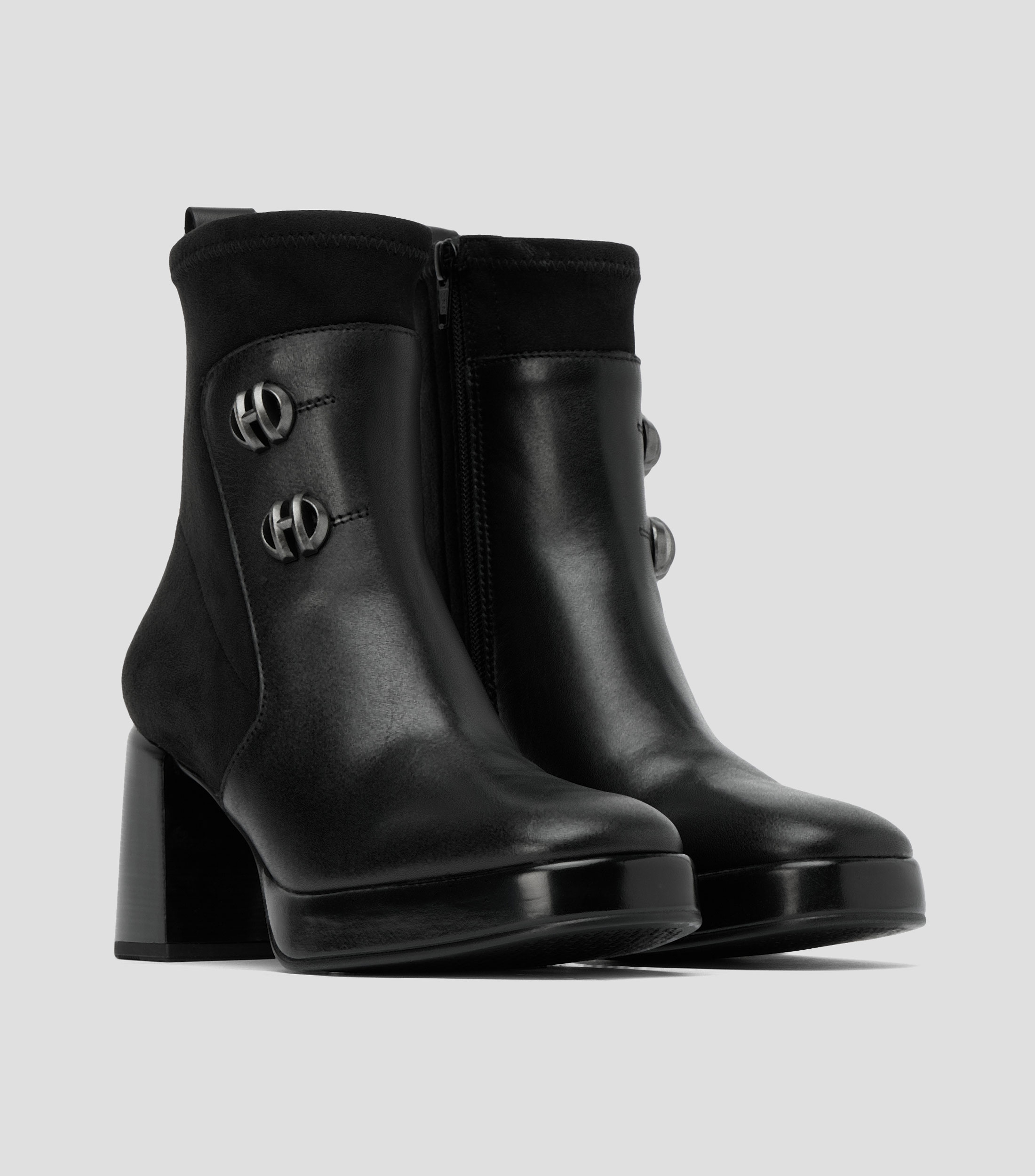 Botines con tacón de 8 cm ancho en piel Tokio Mujer