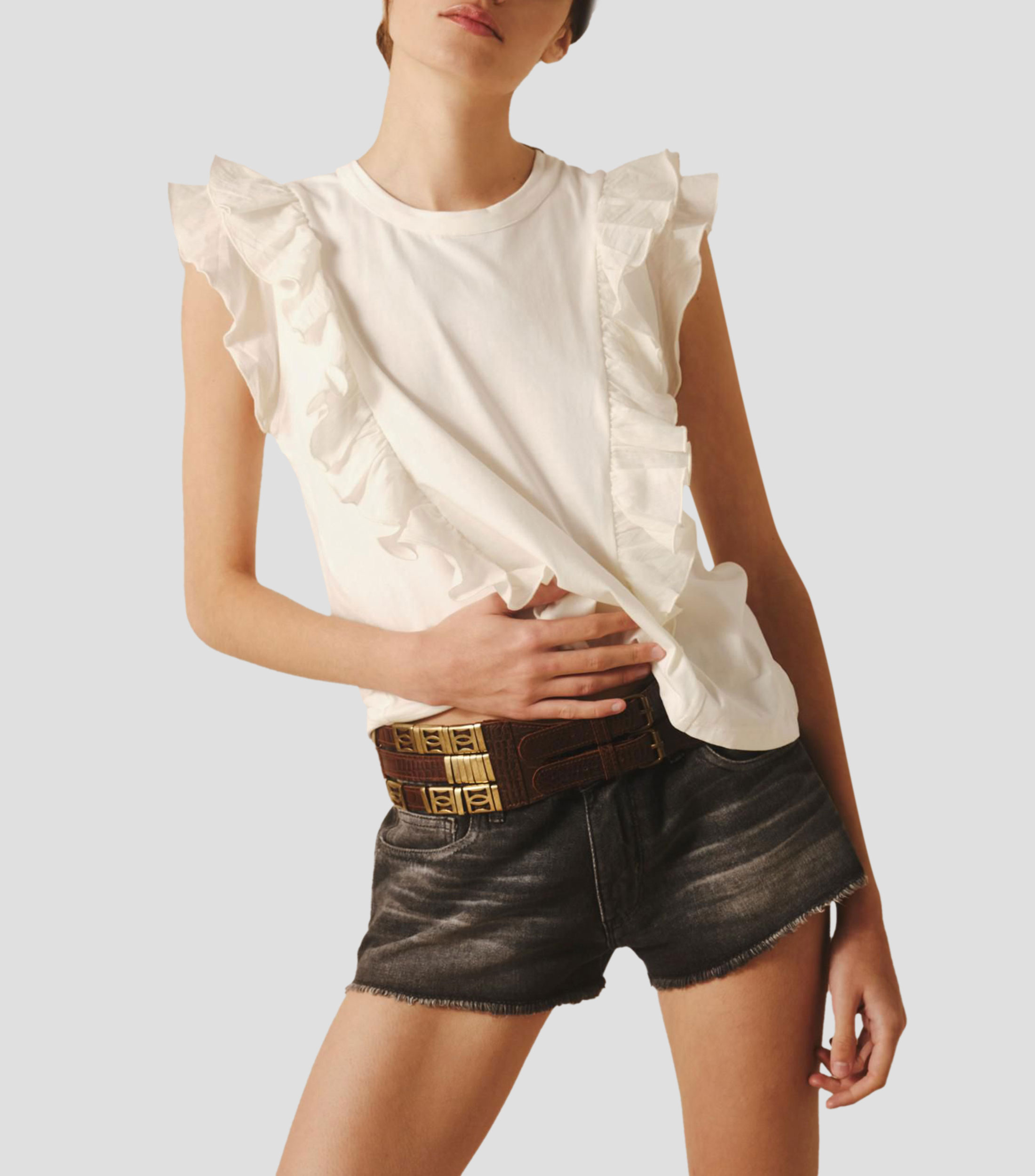 Playera cuello redondo sin mangas lisa Mujer