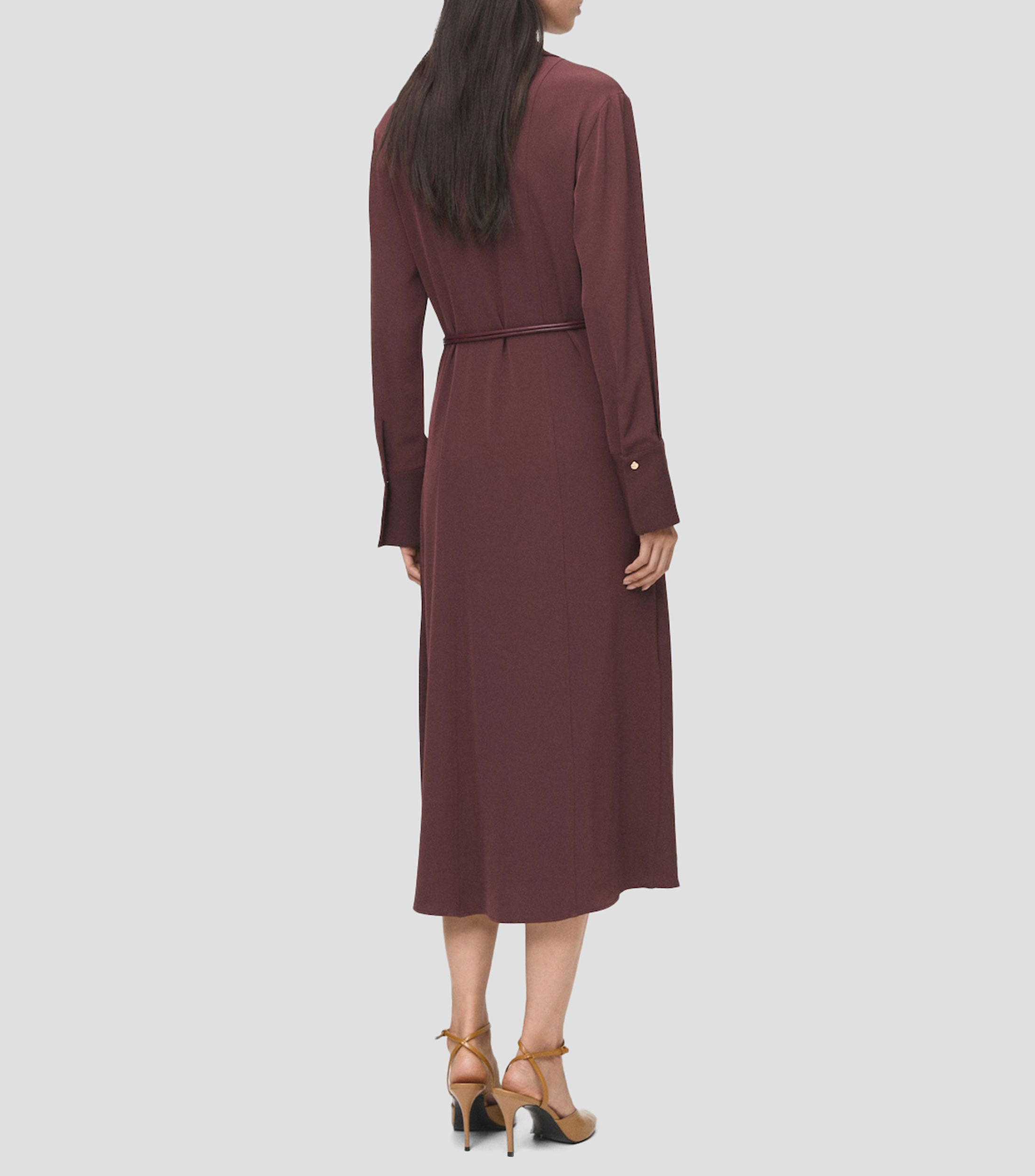 Vestido midi manga larga liso Mujer
