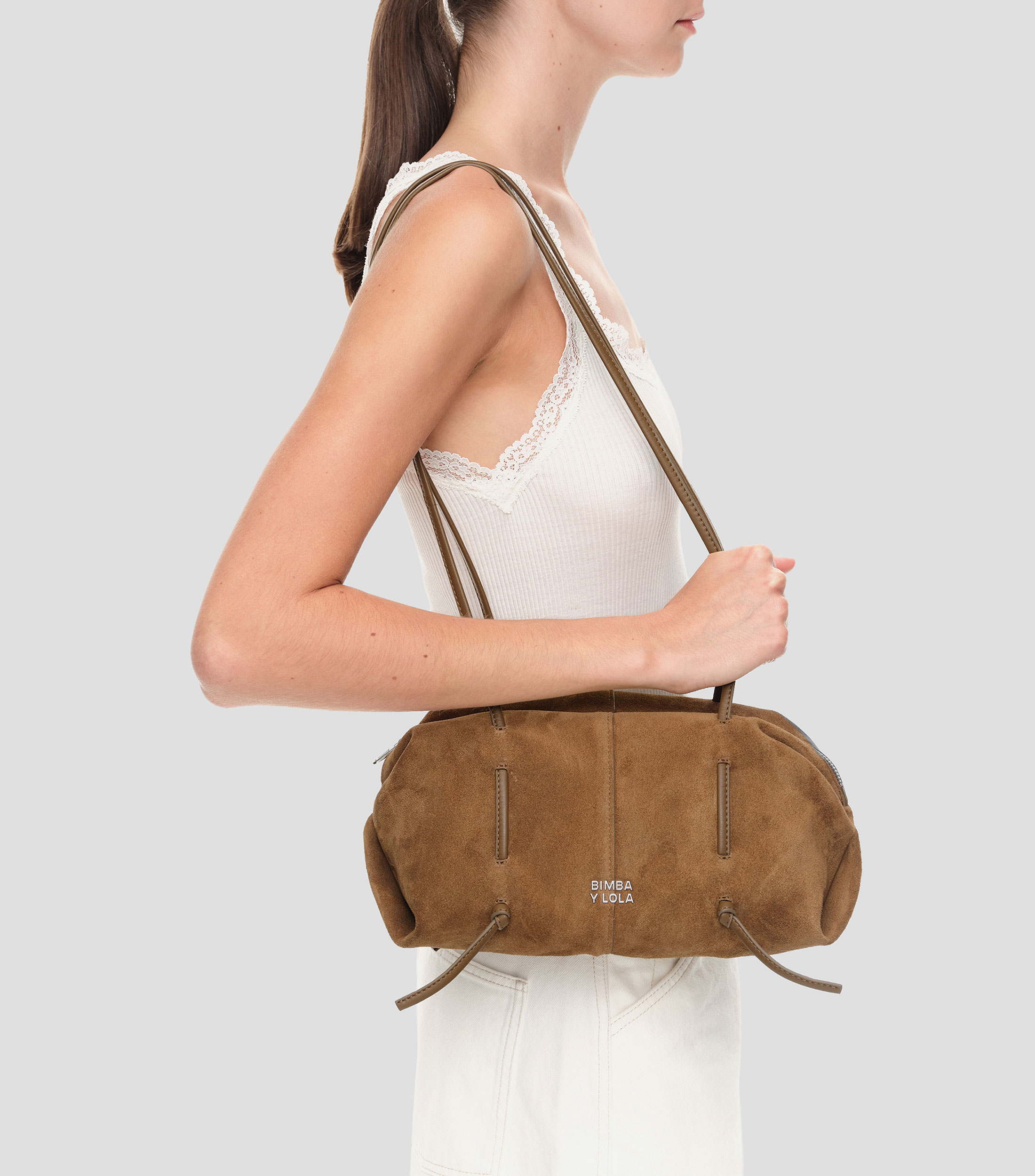 Bolsa Bowler café en piel lisa Mujer