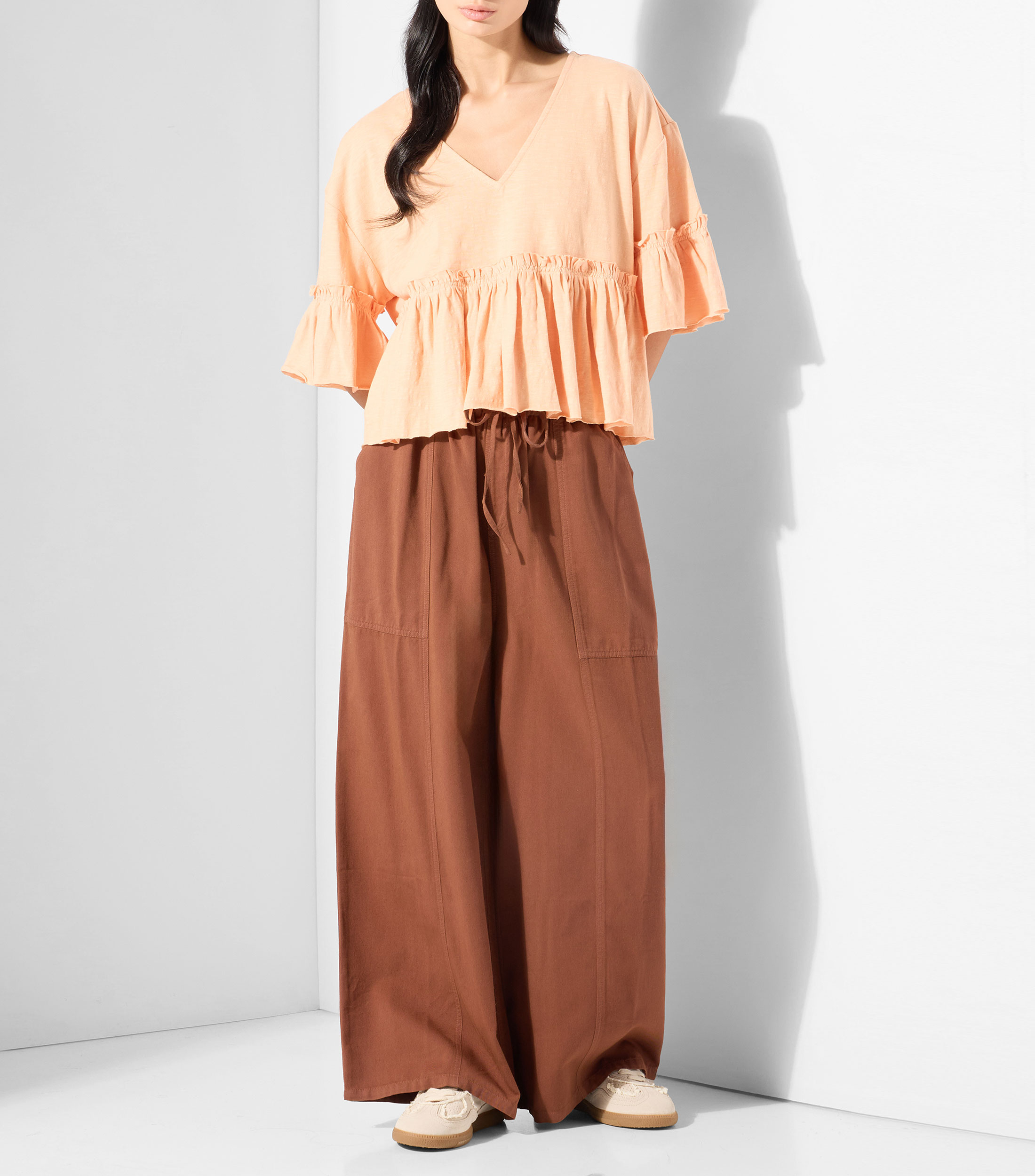 Blusa lisa con manga corta Mujer