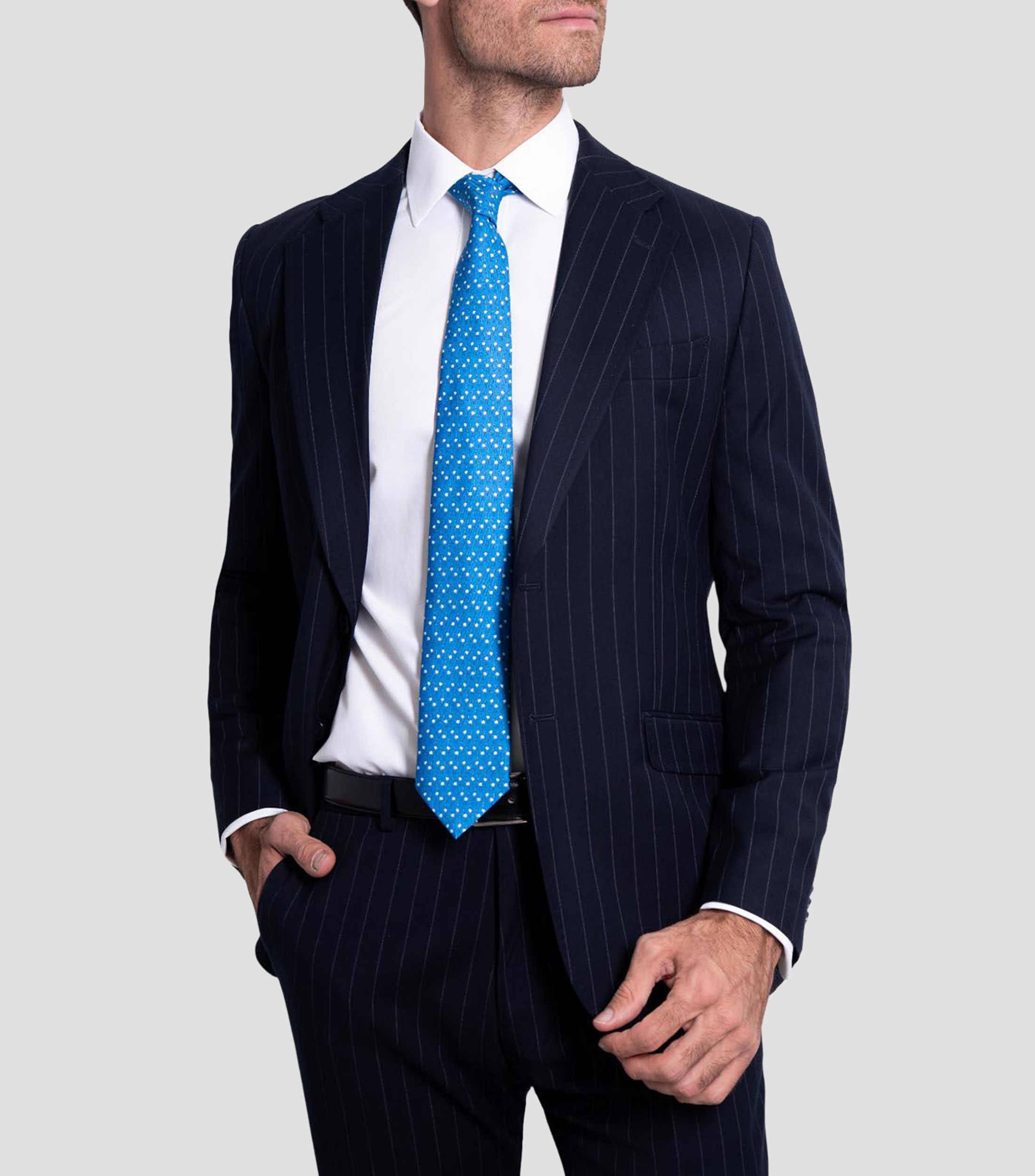Corbata ancha de seda azul estampado Flamenco