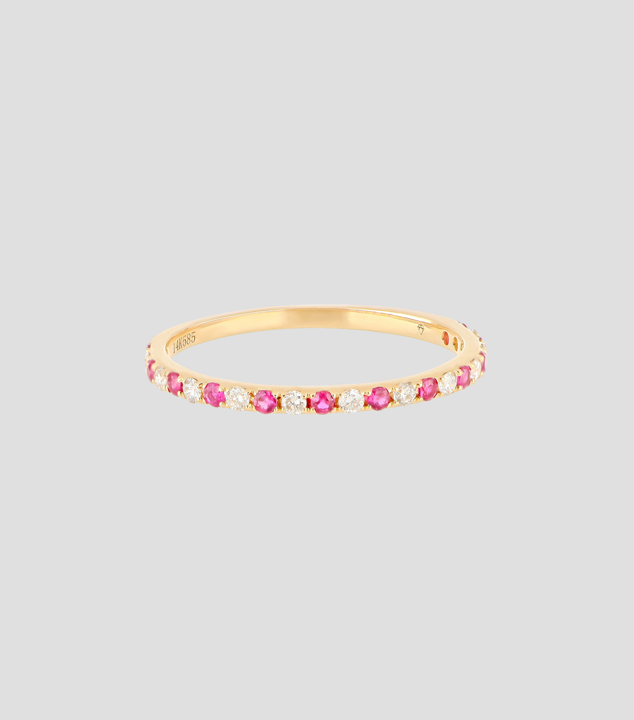 Anillo en oro amarillo 14 Kilates con rubies y diamantes Mujer