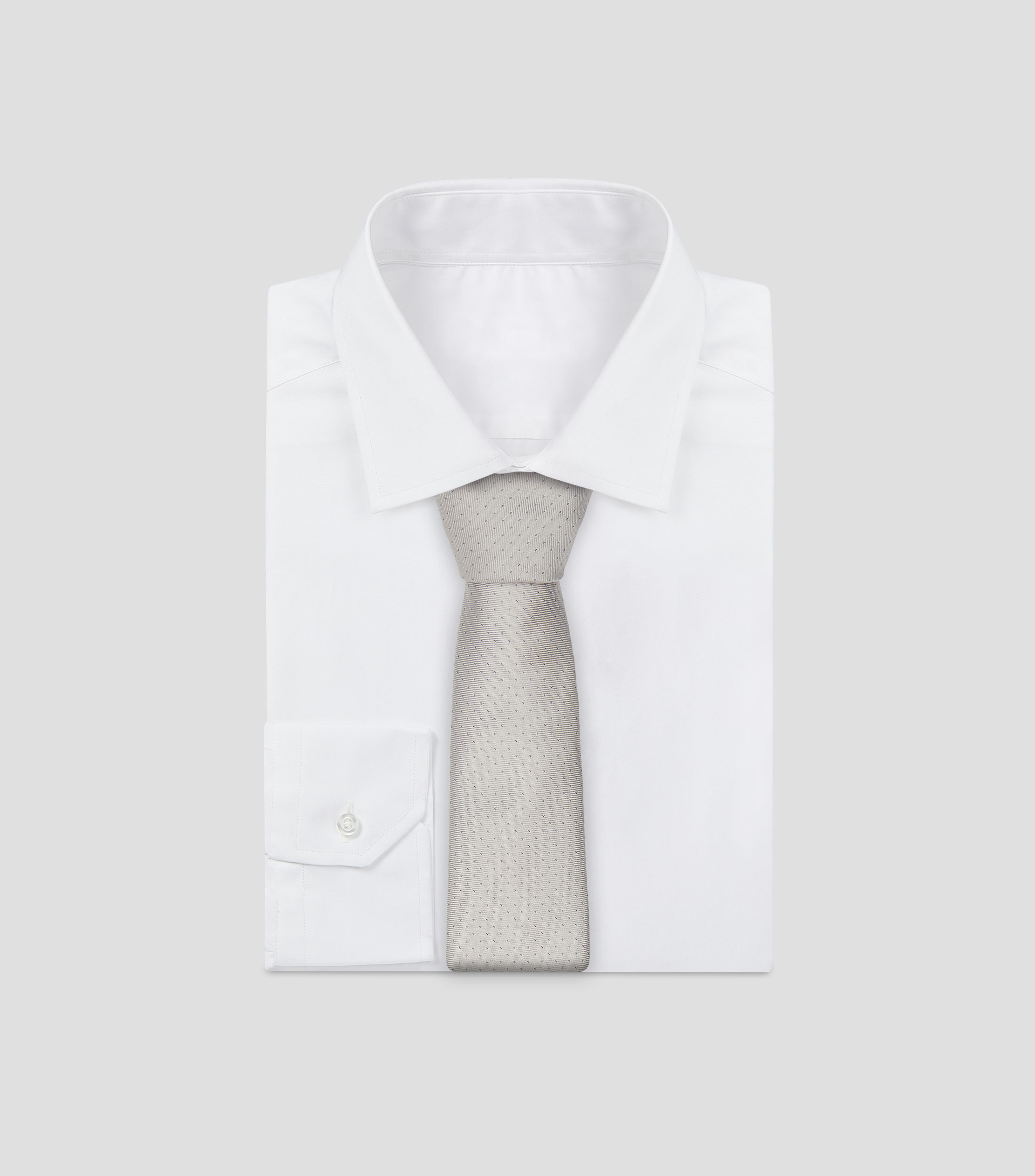 Corbata ancha en seda gris con polkadots