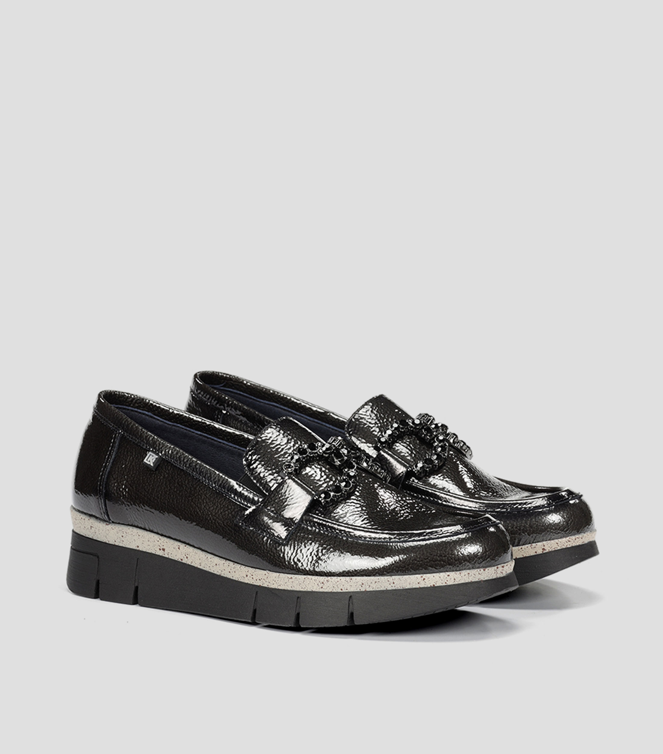 Mocasines India en piel con plataforma y brillantes Mujer