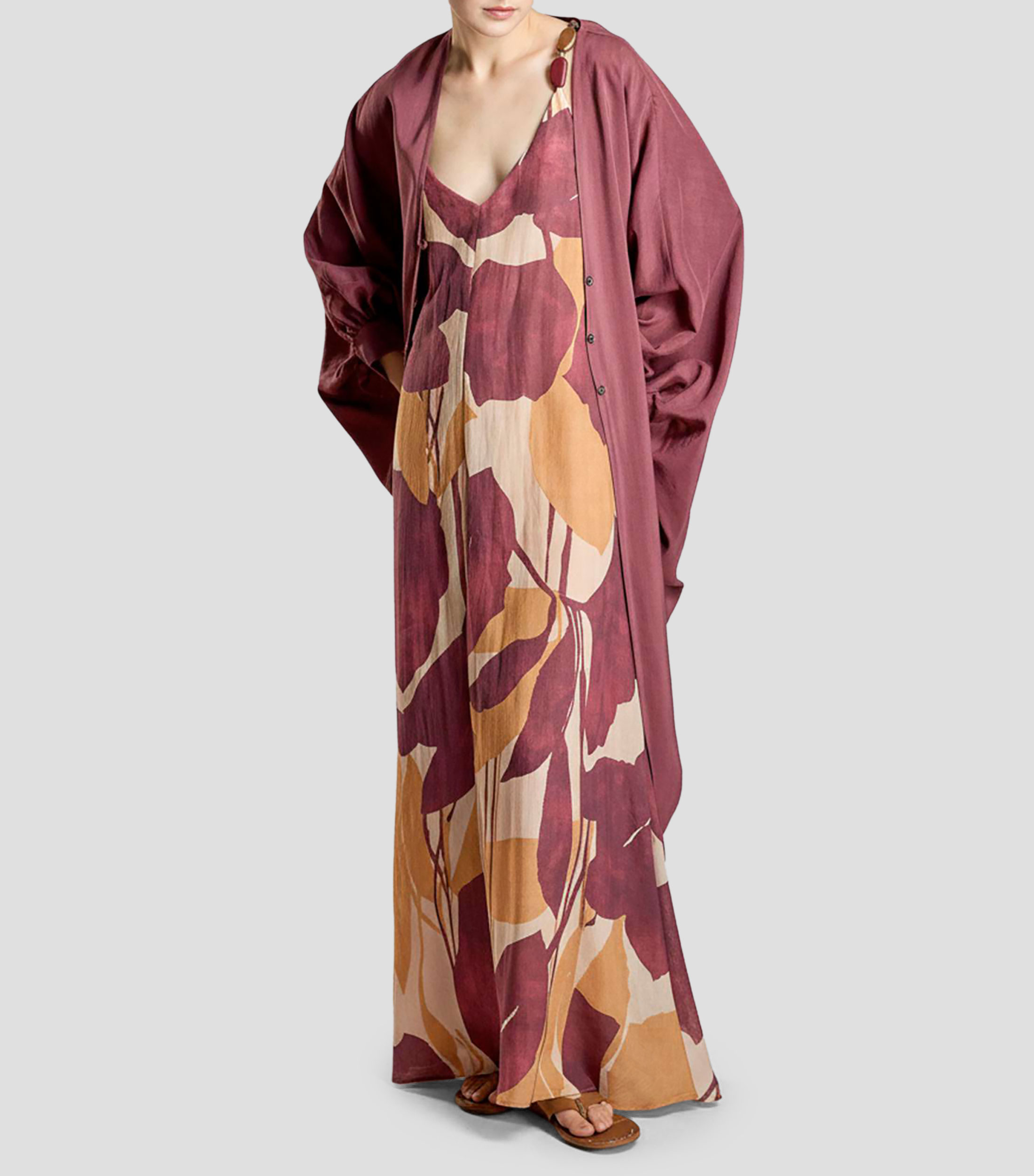 Kaftan liso manga 3/4 Mujer