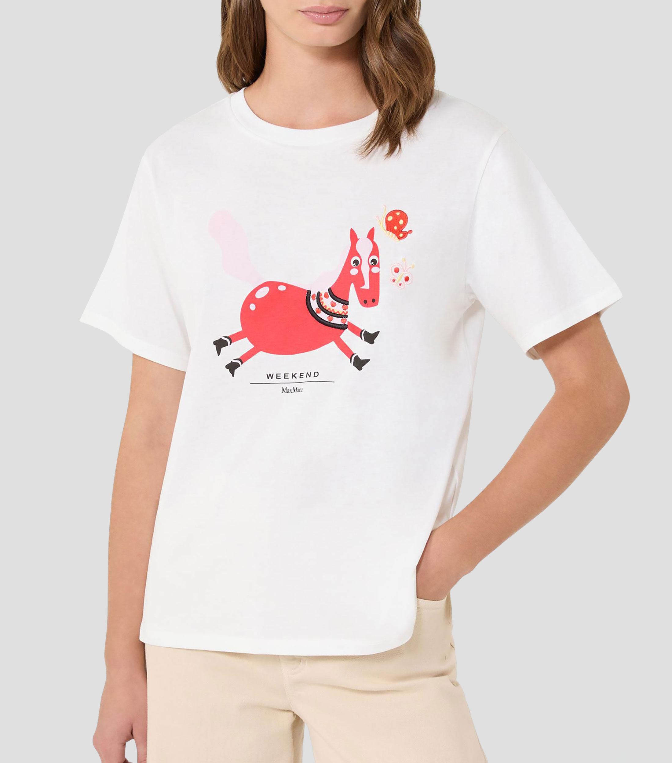 Playera de cuello redondo con manga corta estampada Mujer