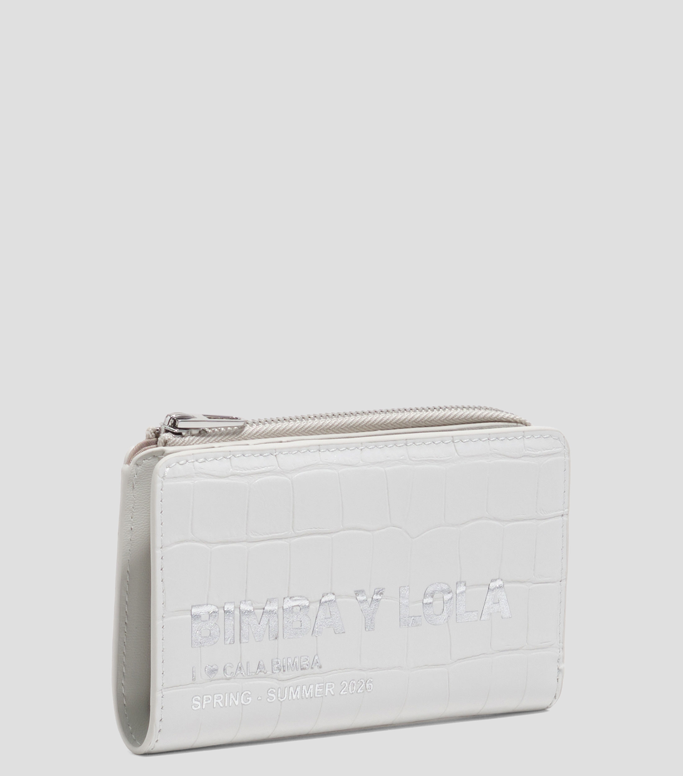 Cartera compacta grabado cocodrilo blanco Mujer