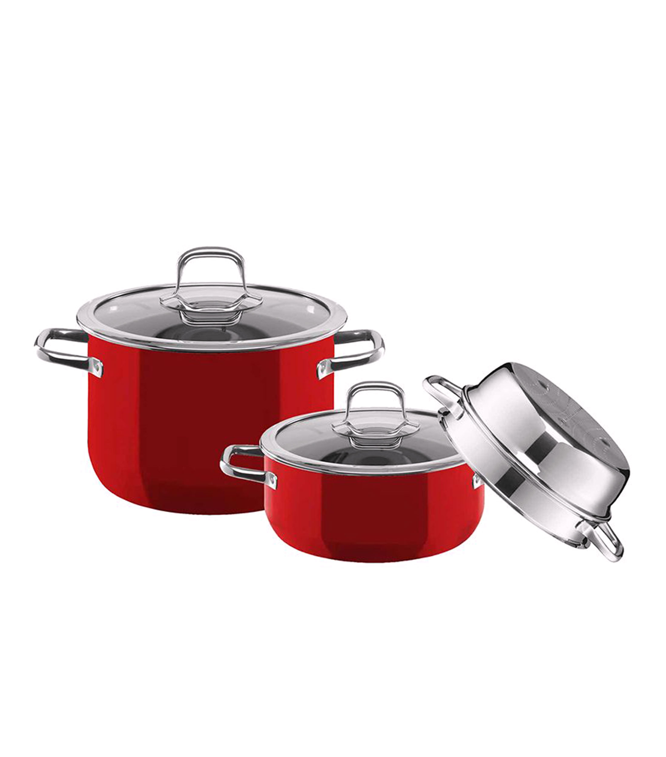 Set de Cacerolas en acero Compact Fusiontec Rojo