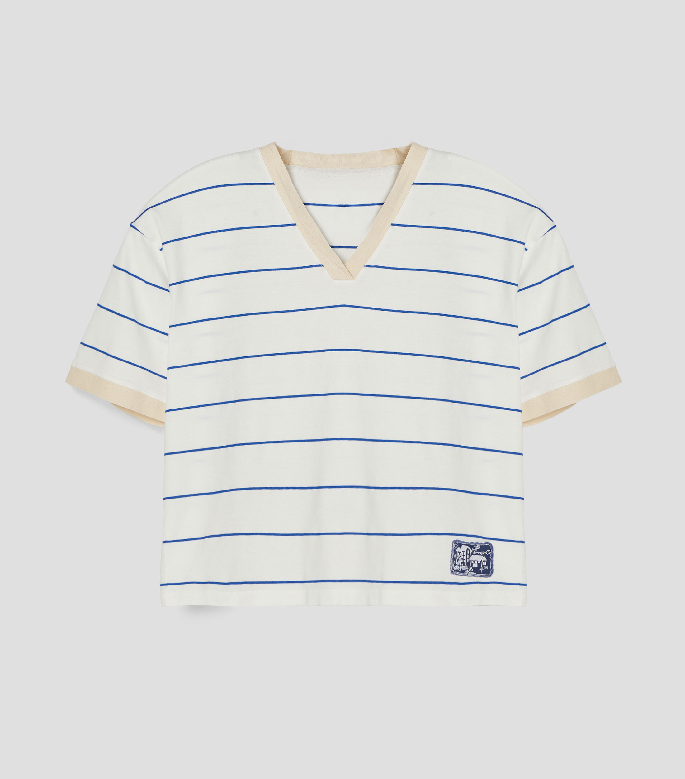 Playera cuello V manga corta rayas Mujer