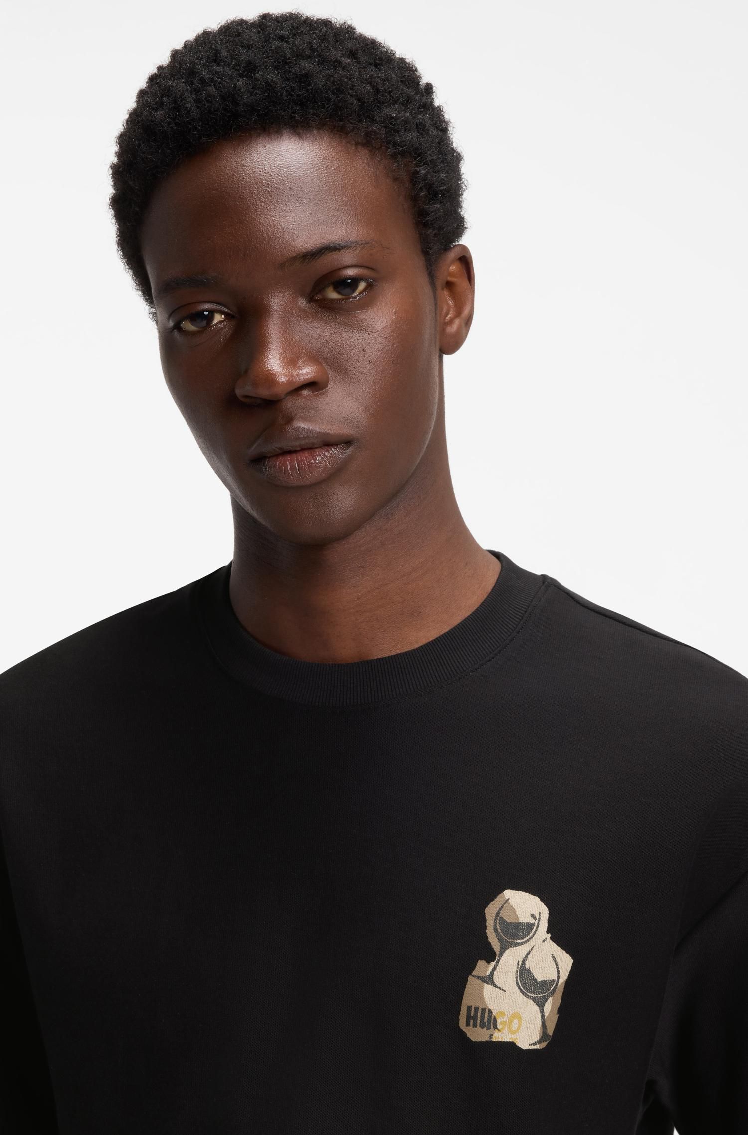Playera de algodón de corte relaxed con estampado artístico Hombre