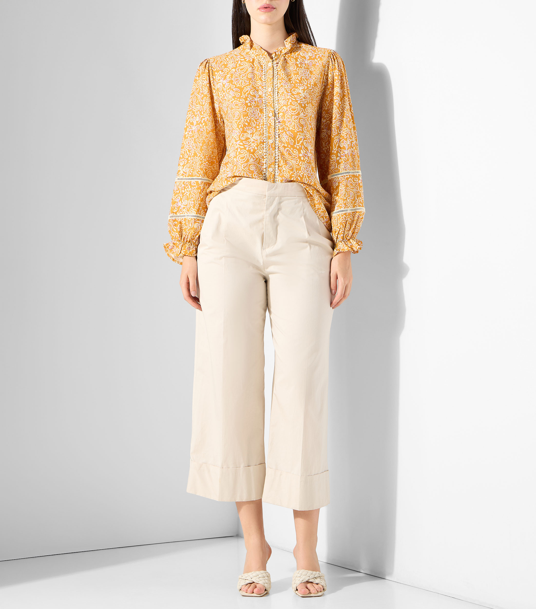 Camisa con estampado manga larga Mujer