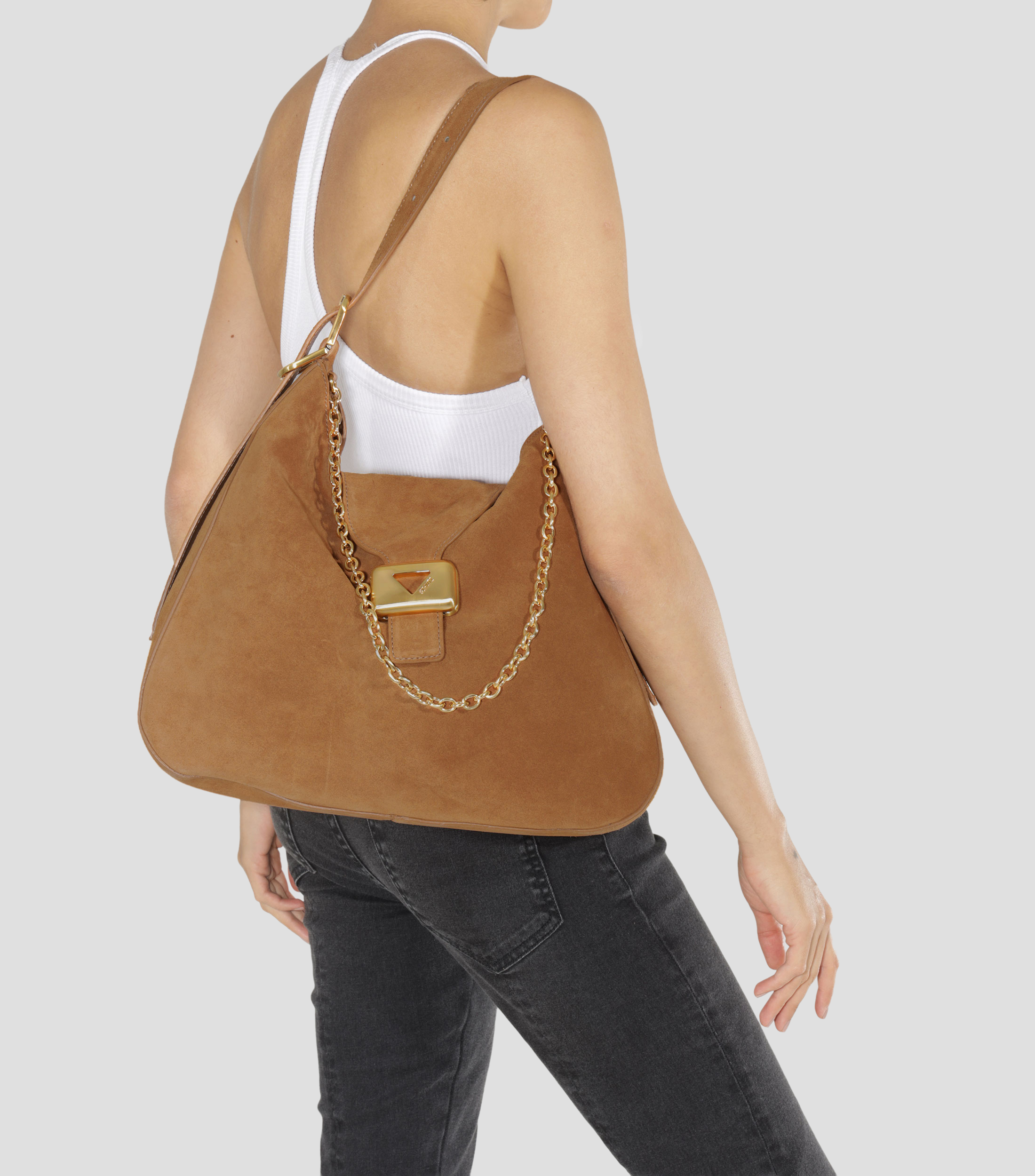 Bolsa Hobo café en piel Mujer