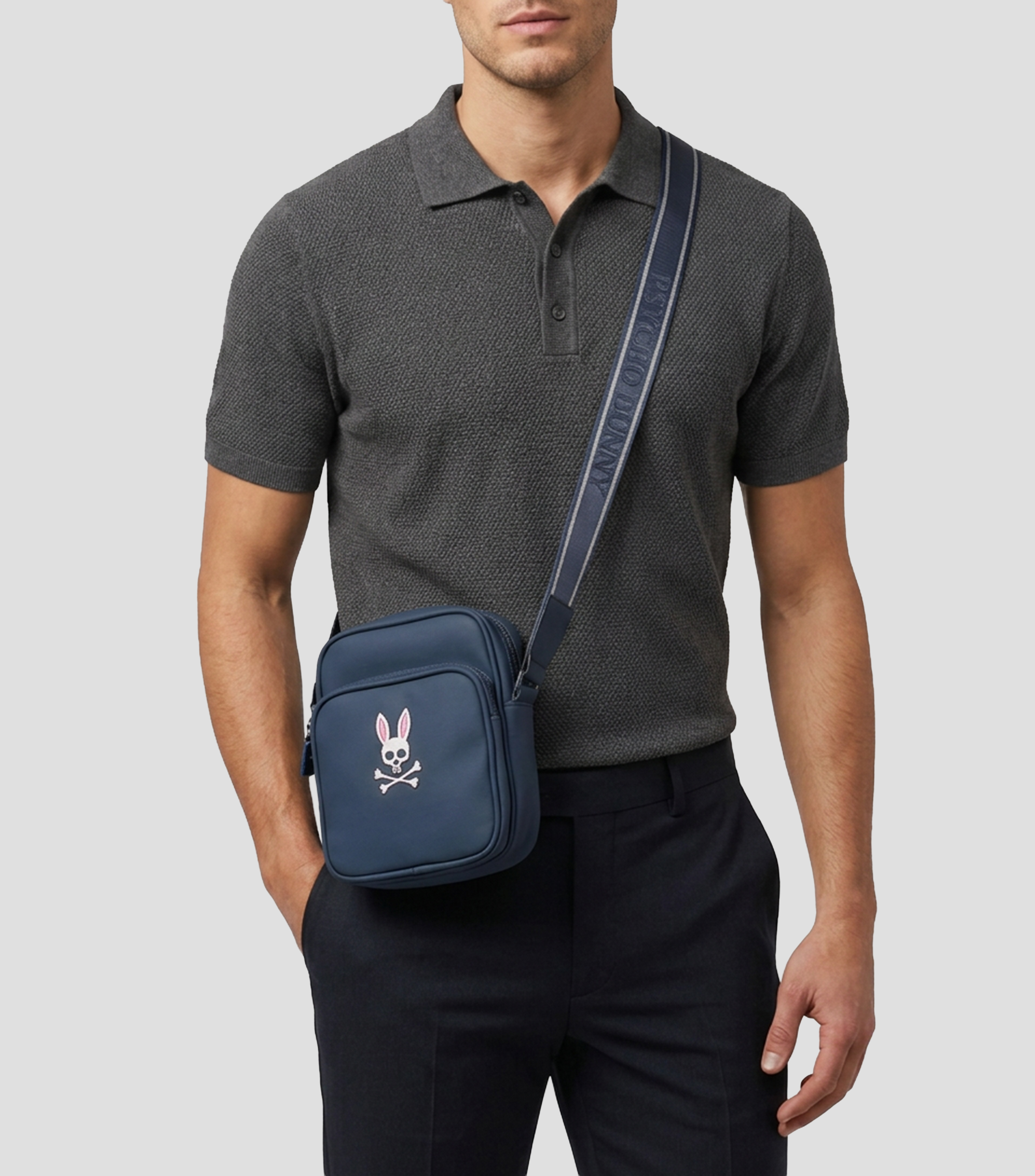 Bolso crossbody azul liso con logo Hombre