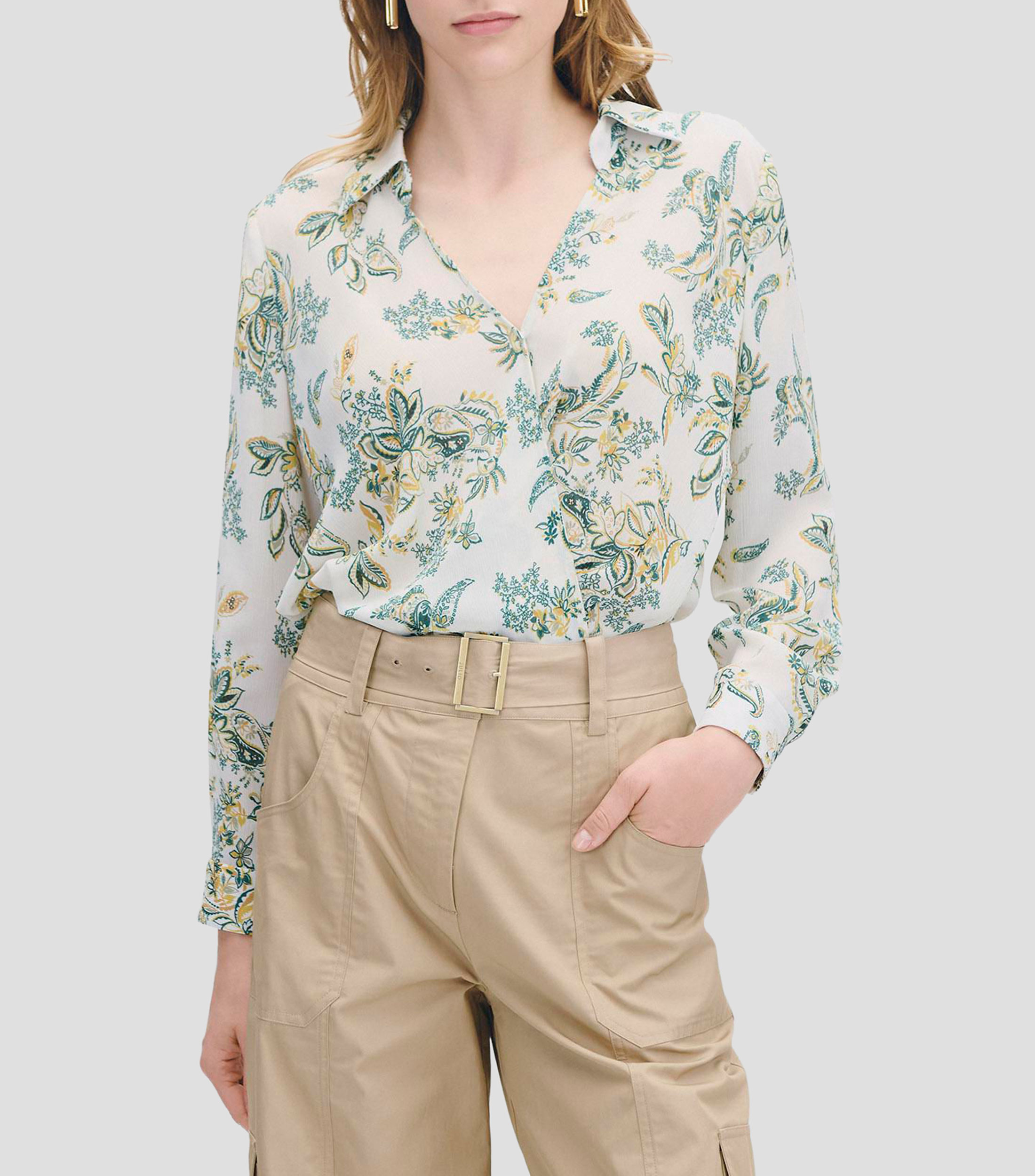 Blusa envolvente chifón corrugado estampado ornamental Mujer