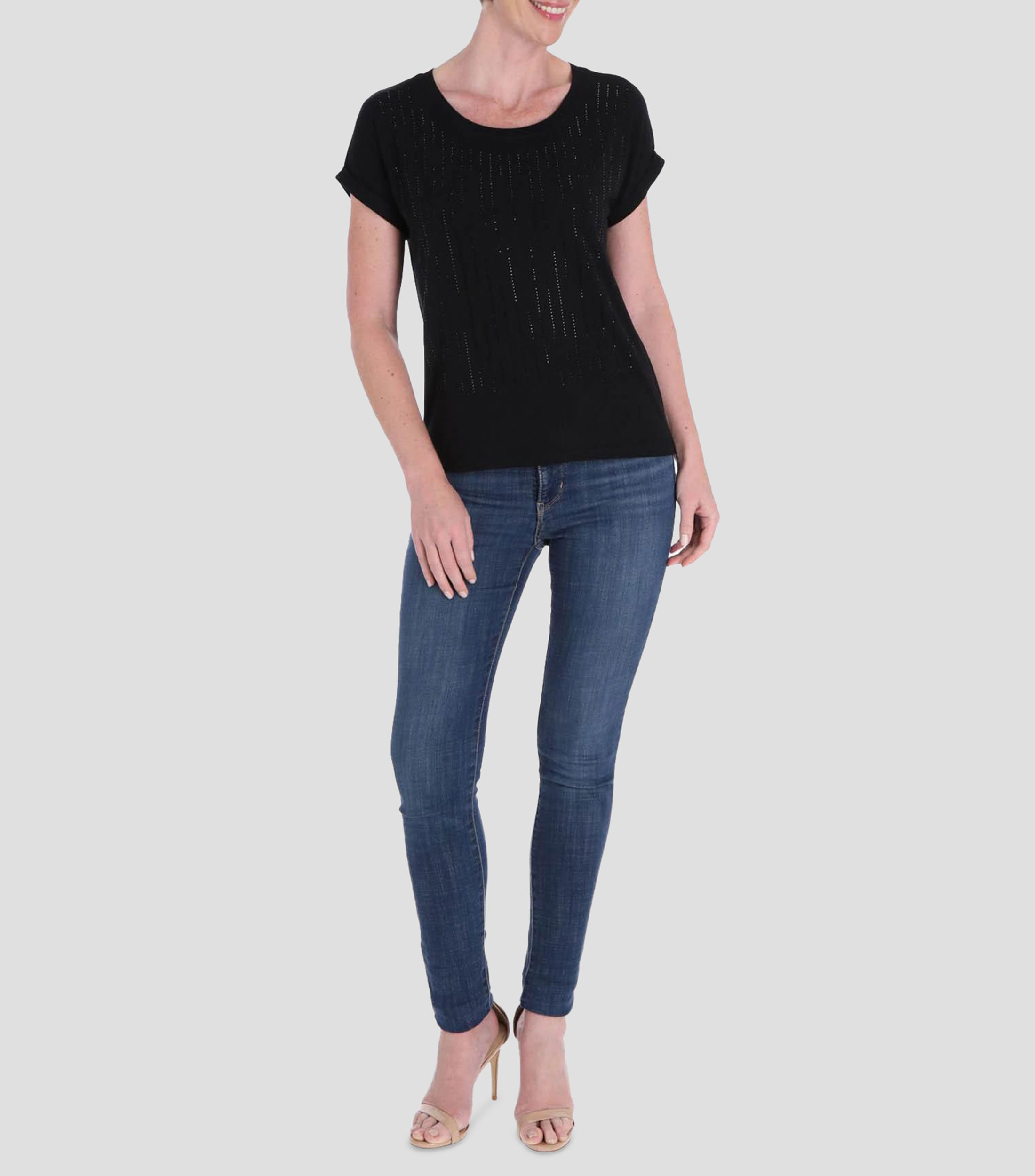 Blusa con lentejuelas y manga corta Petite Mujer