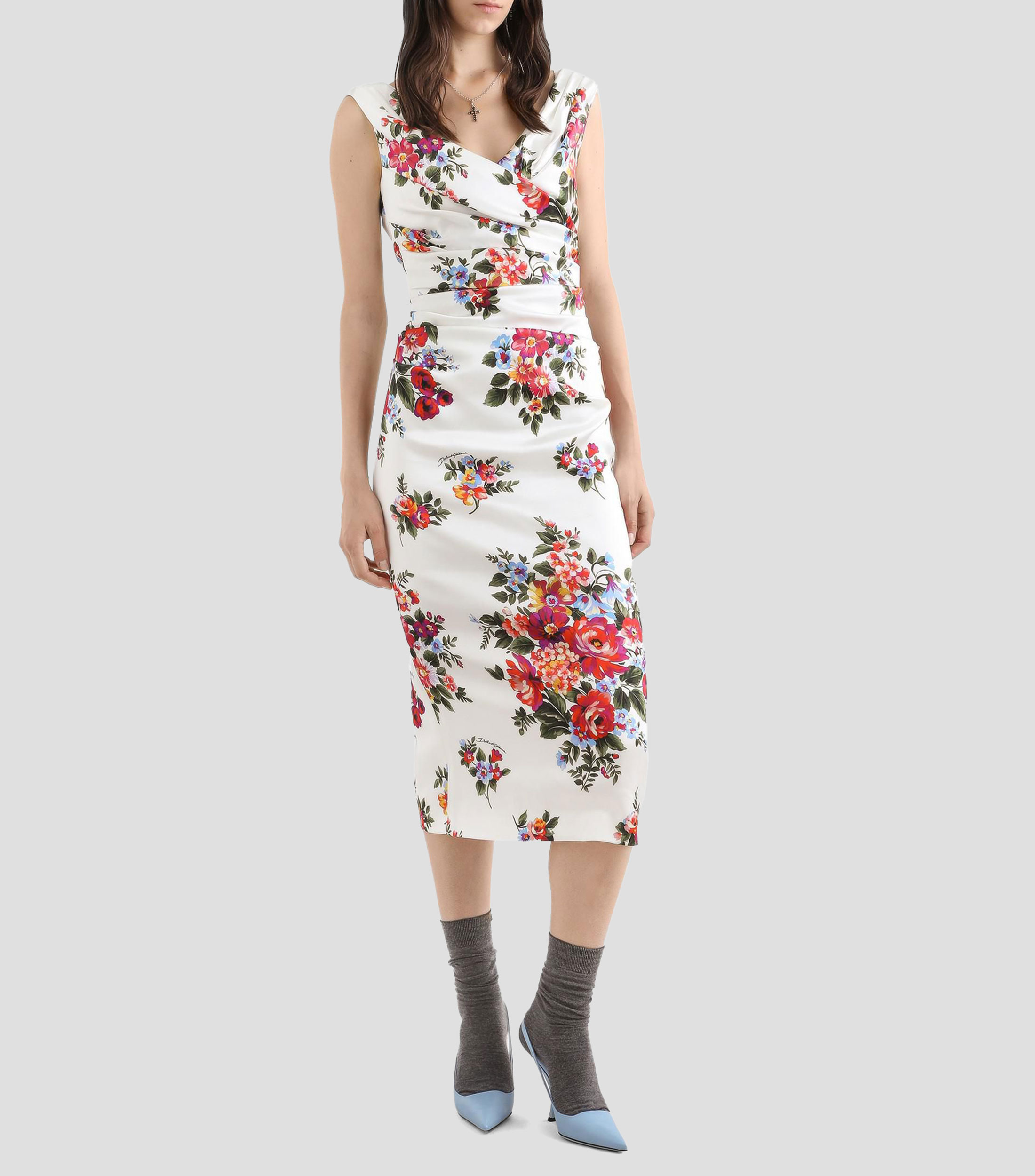 Vestido midi estampado floral satinado Mujer