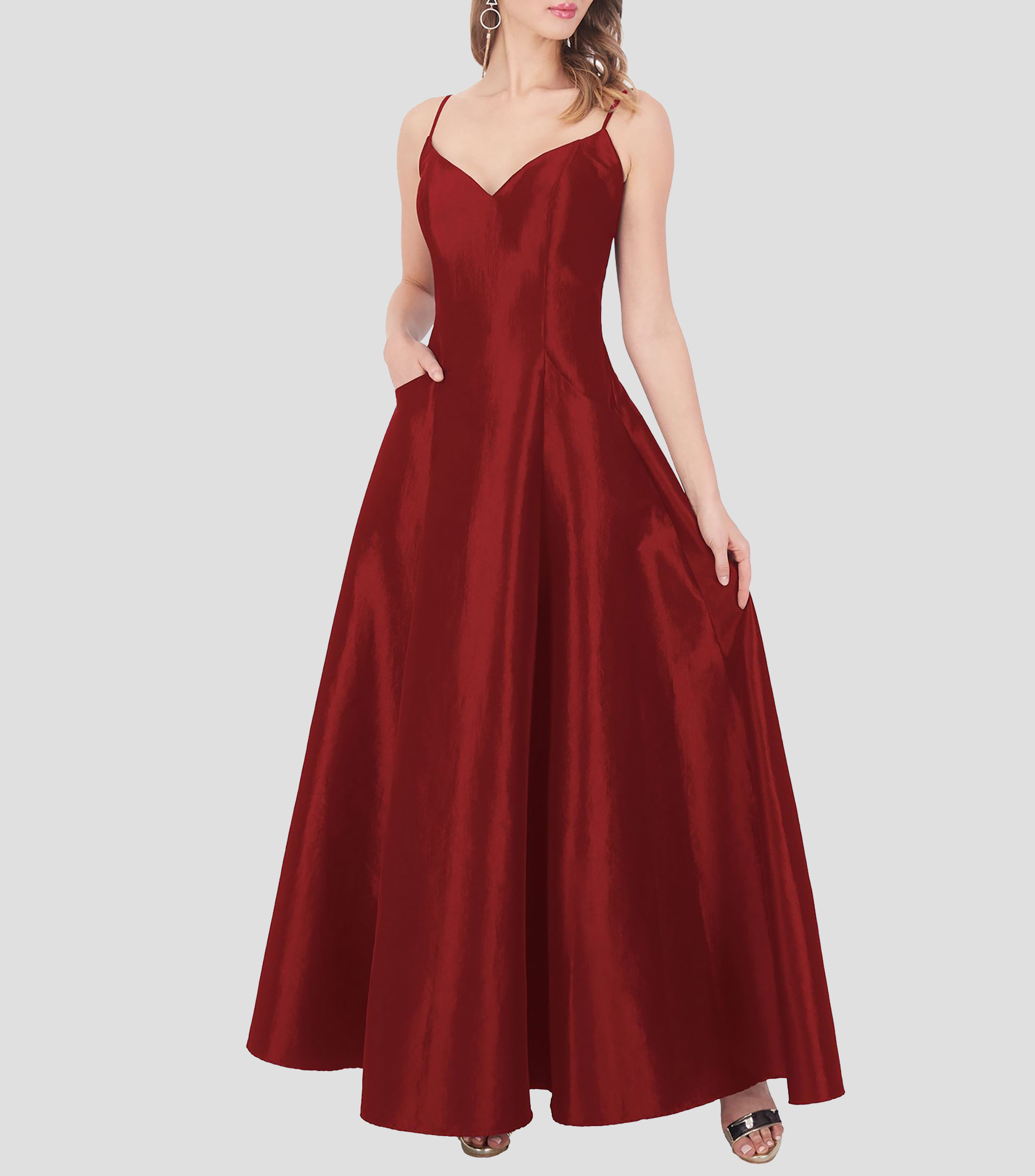 Vestido largo liso Mujer