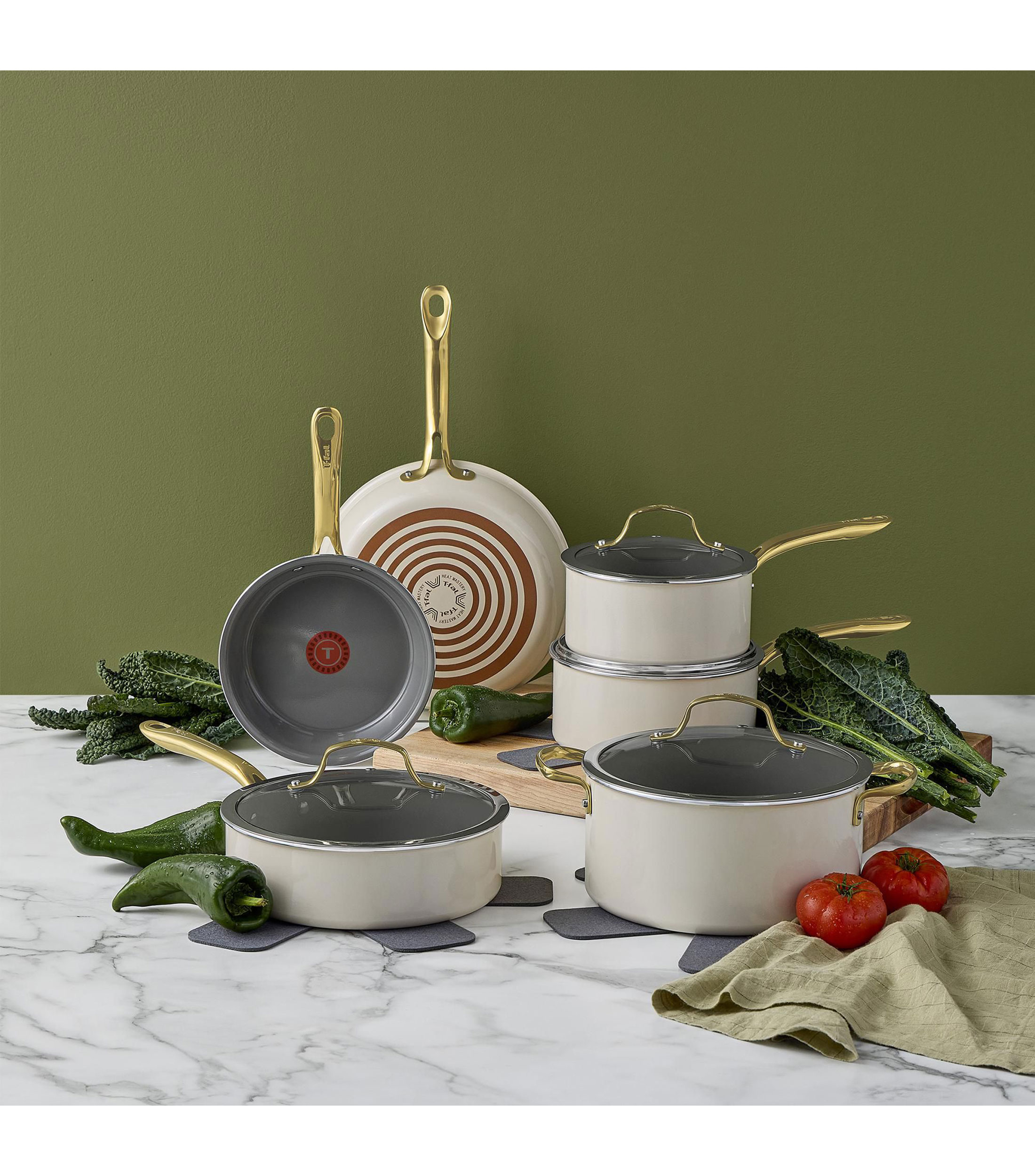 Batería de Cocina en aluminio Ceramic Preserve 13 Piezas Beige
