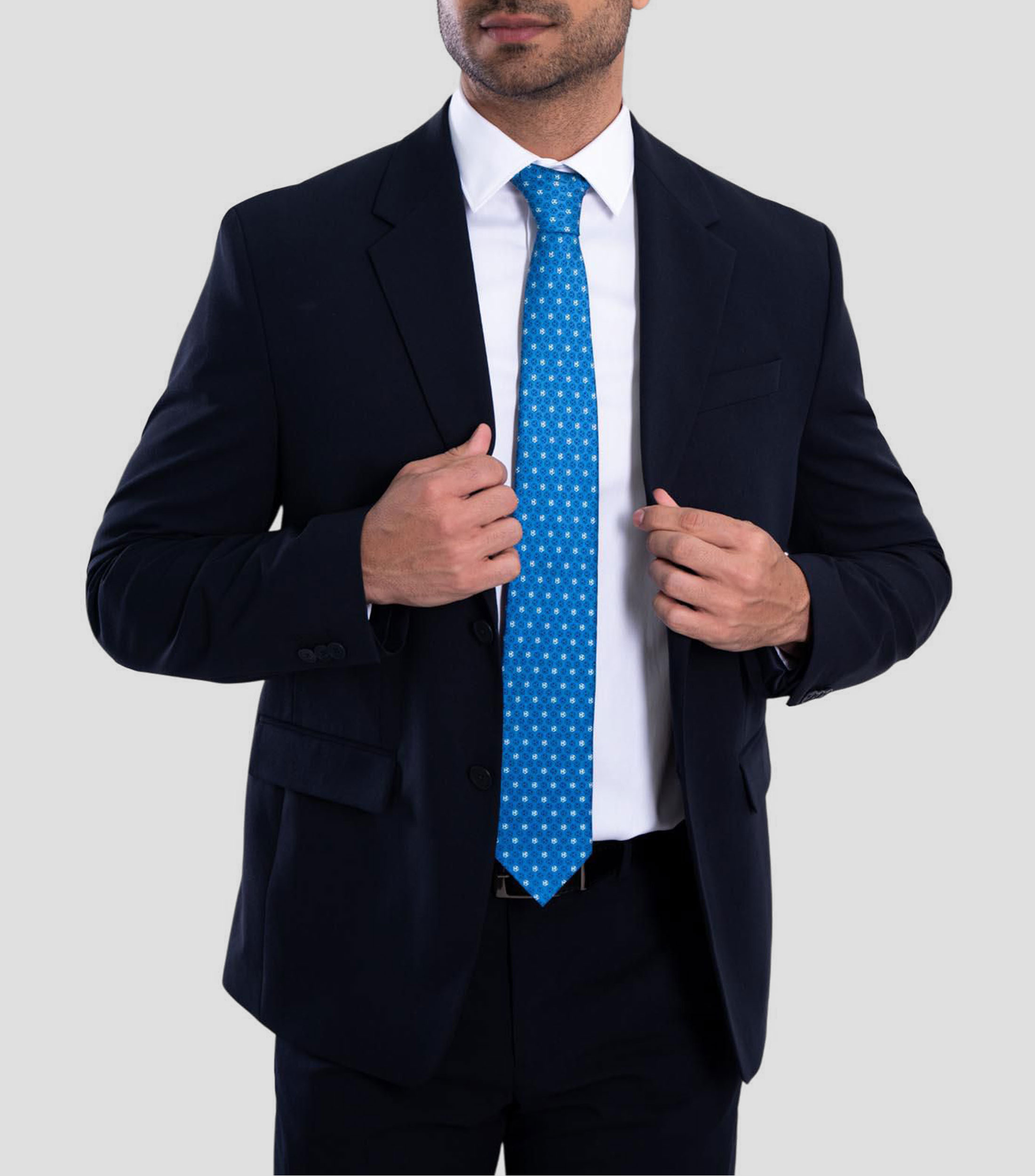 Corbata ancha de seda azul estampada