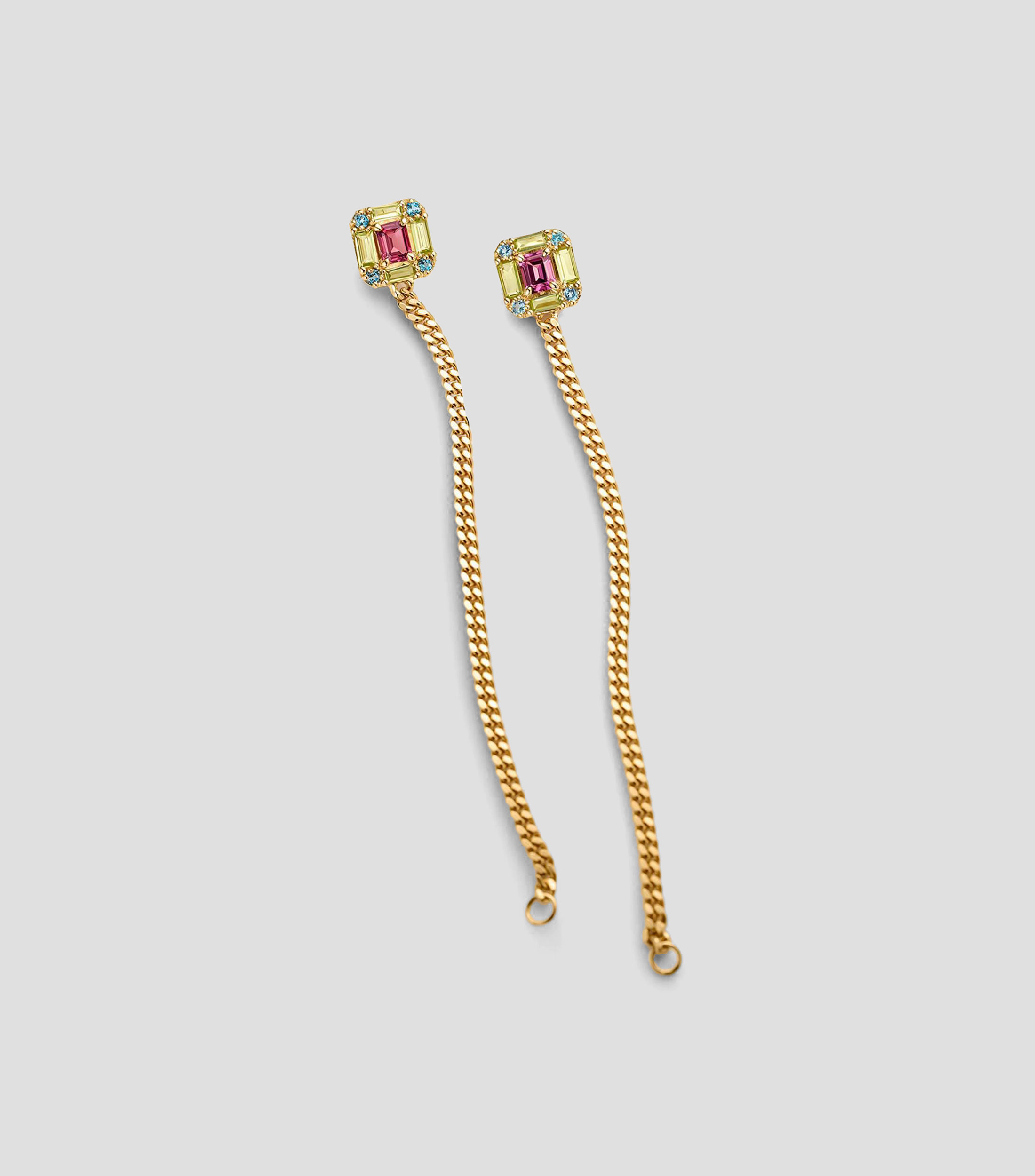 Pendientes largos de cadena en plata .925 con peridotos, topacios y rodolitas Rush Mujer