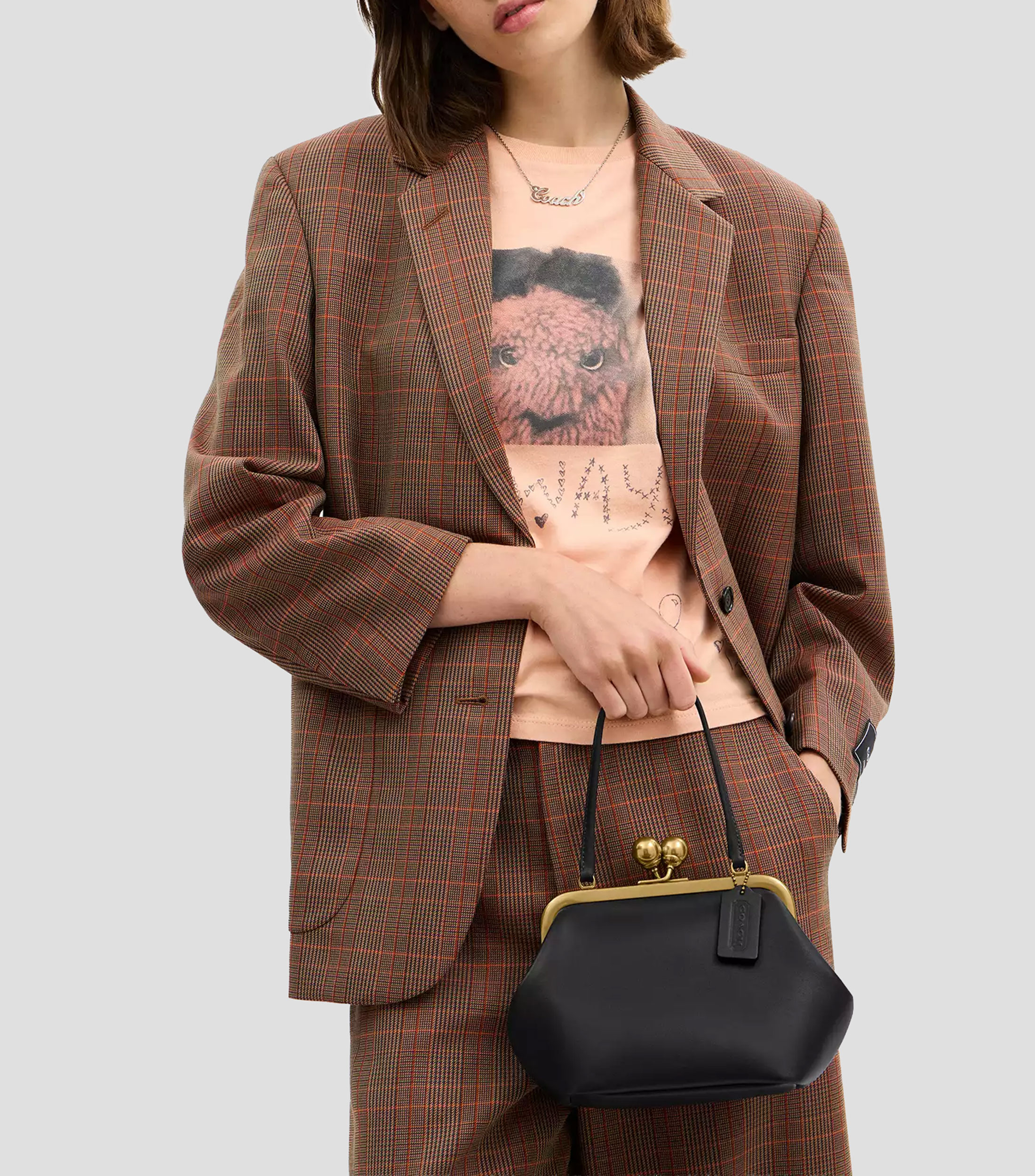 Bolsa Crossbody Kiss Lock Frame en piel vacuna Mujer