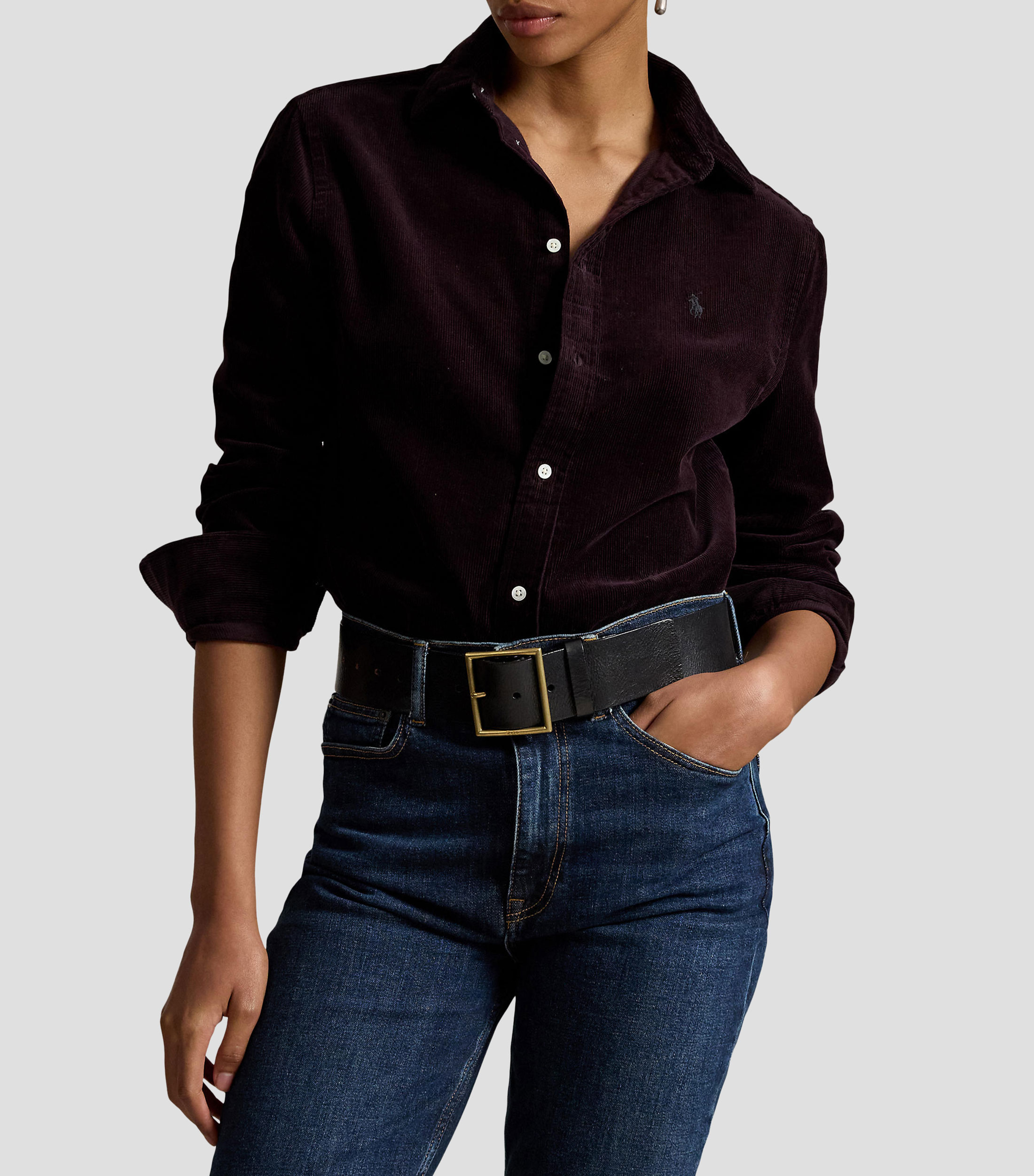 Camisa lisa manga larga Mujer
