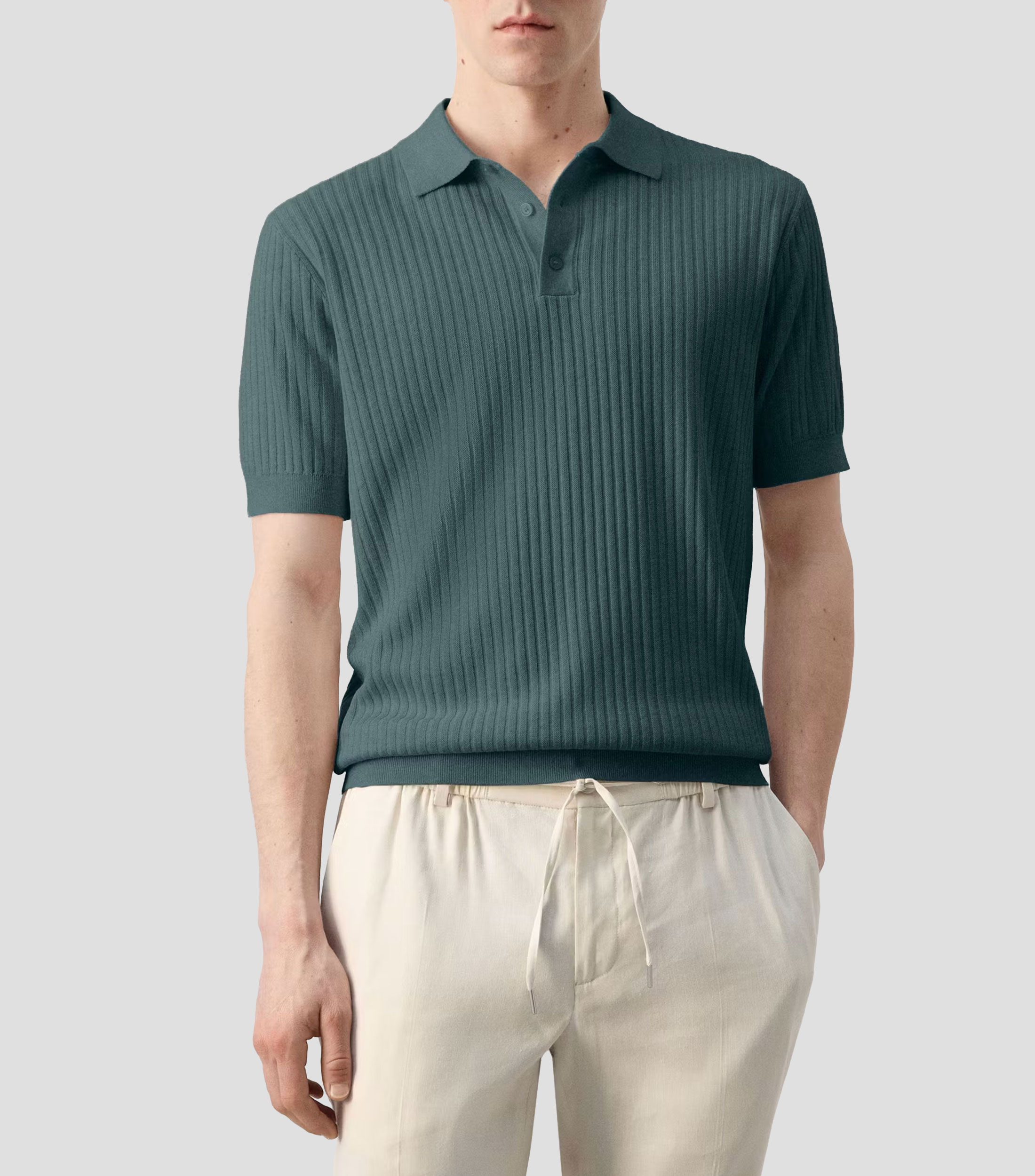 Playera tipo polo manga corta lisa canalé Hombre