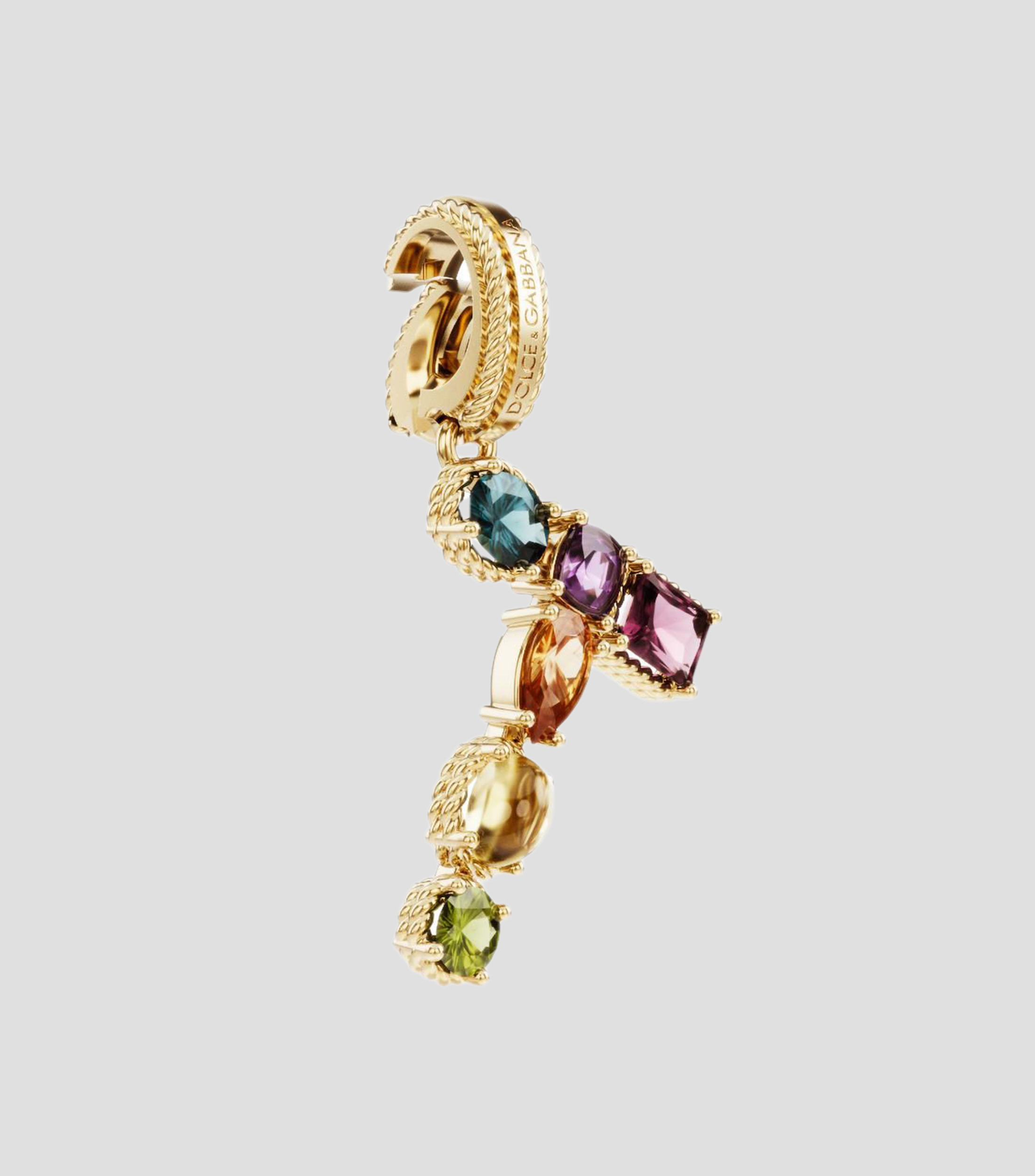 Charm letra "T" en Oro de 18 Kilates Alphabet Rainbow gemas multicolores Mujer