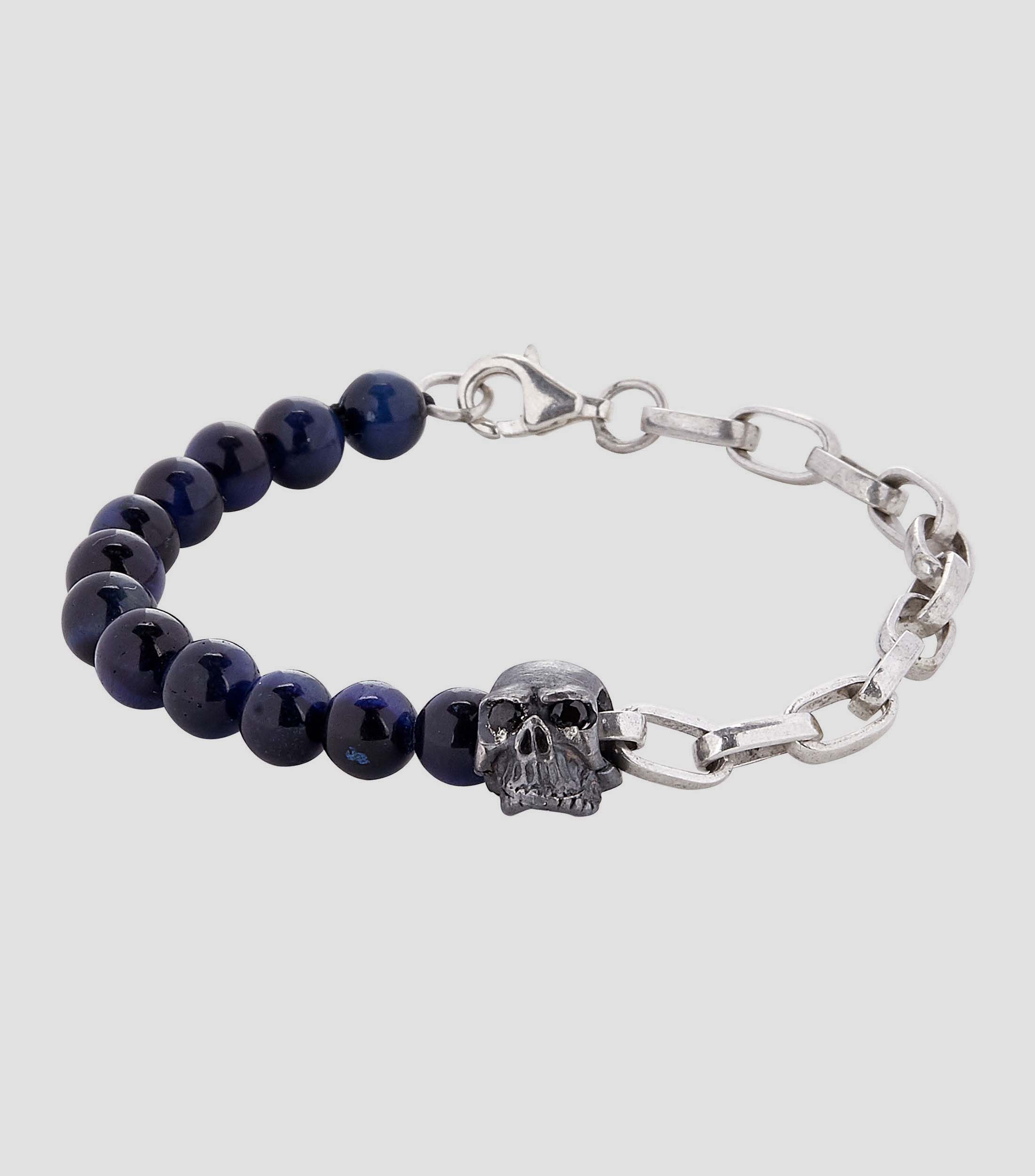 Pulsera Skull Tiger Eye azul en plata Hombre