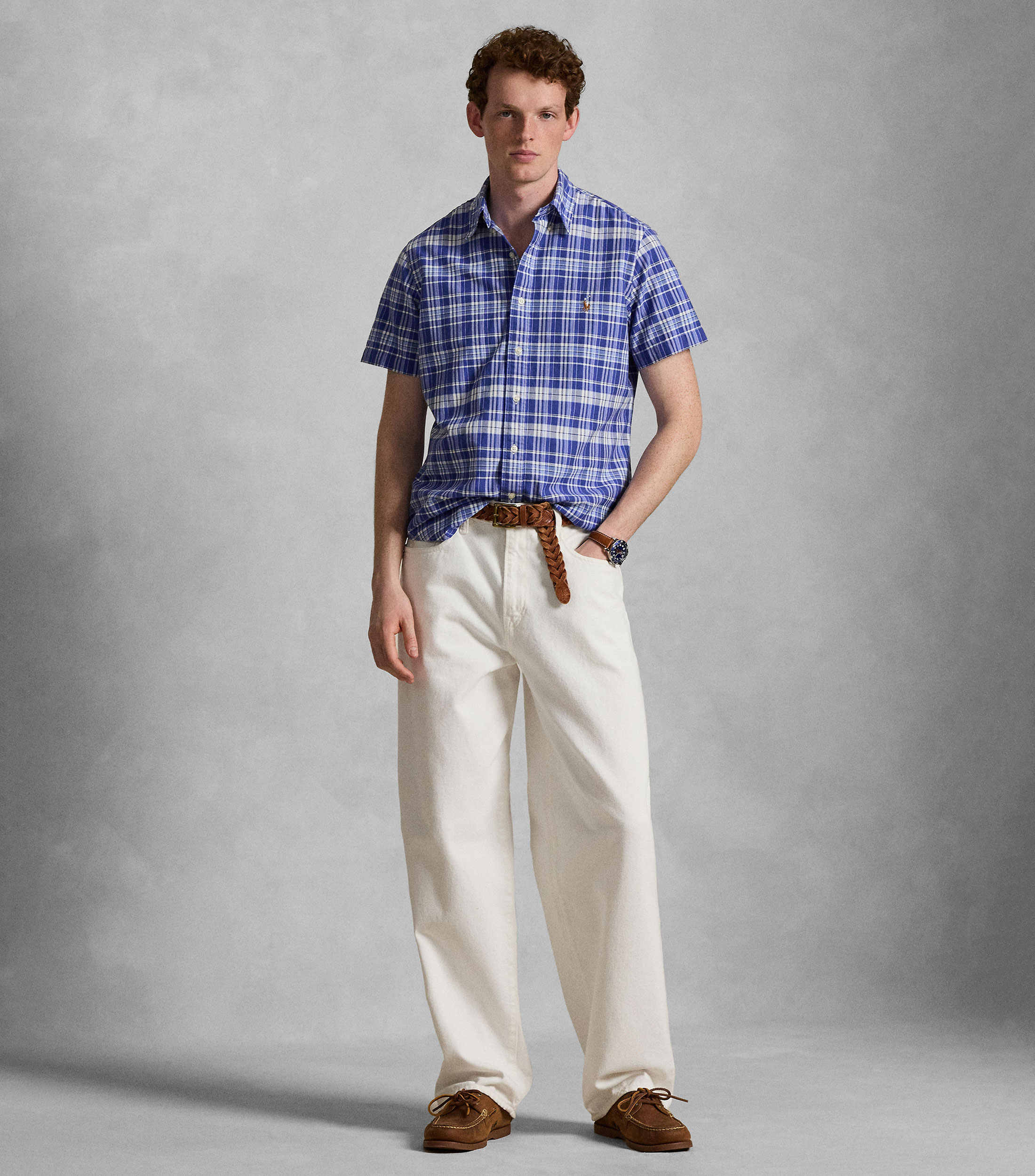 Camisa Oxford cuadros manga corta Hombre