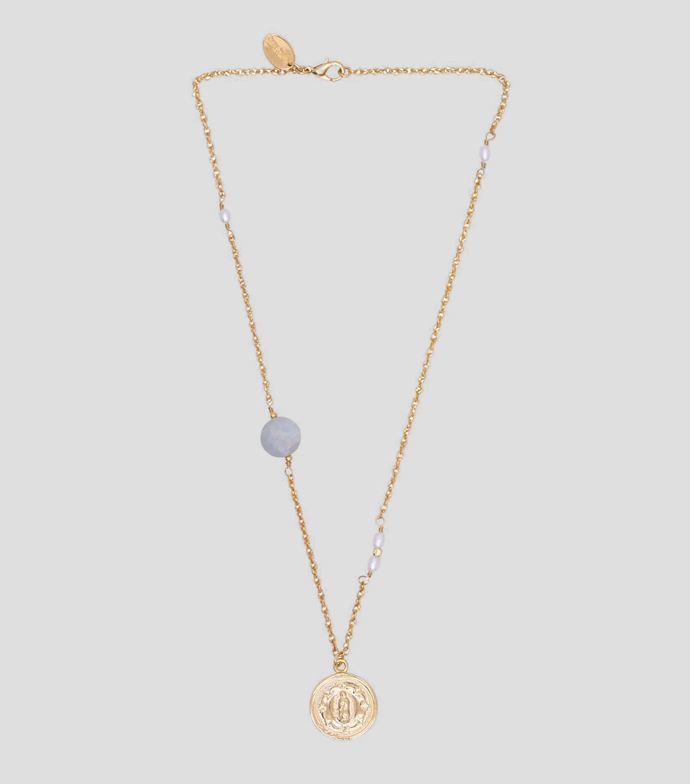 Collar con dije de Virgen de Guadalupe con piedra de luna y perlas cultivadas Mujer
