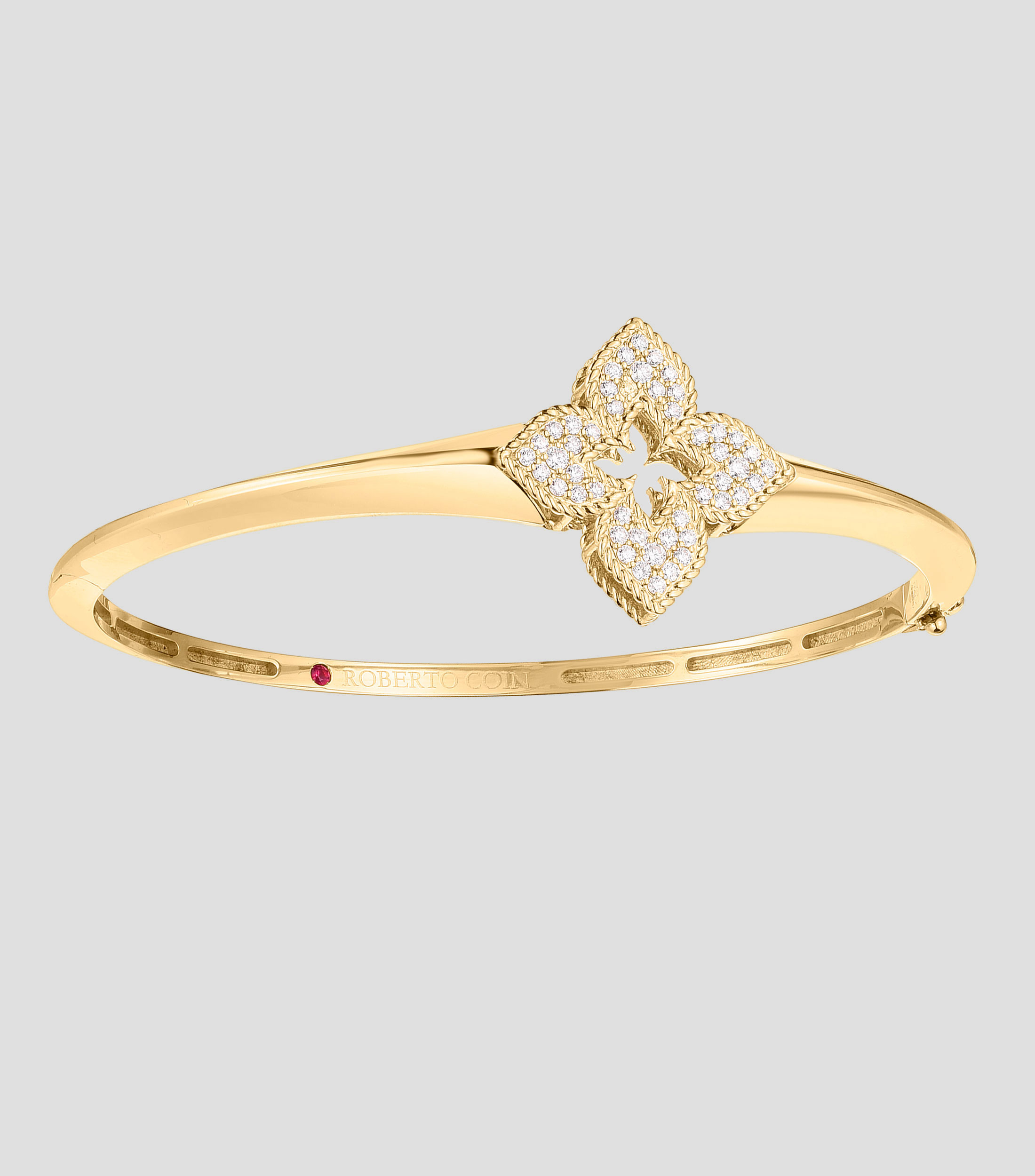 Brazalete en oro amarillo 18 Kilates con flor y diamantes Mujer