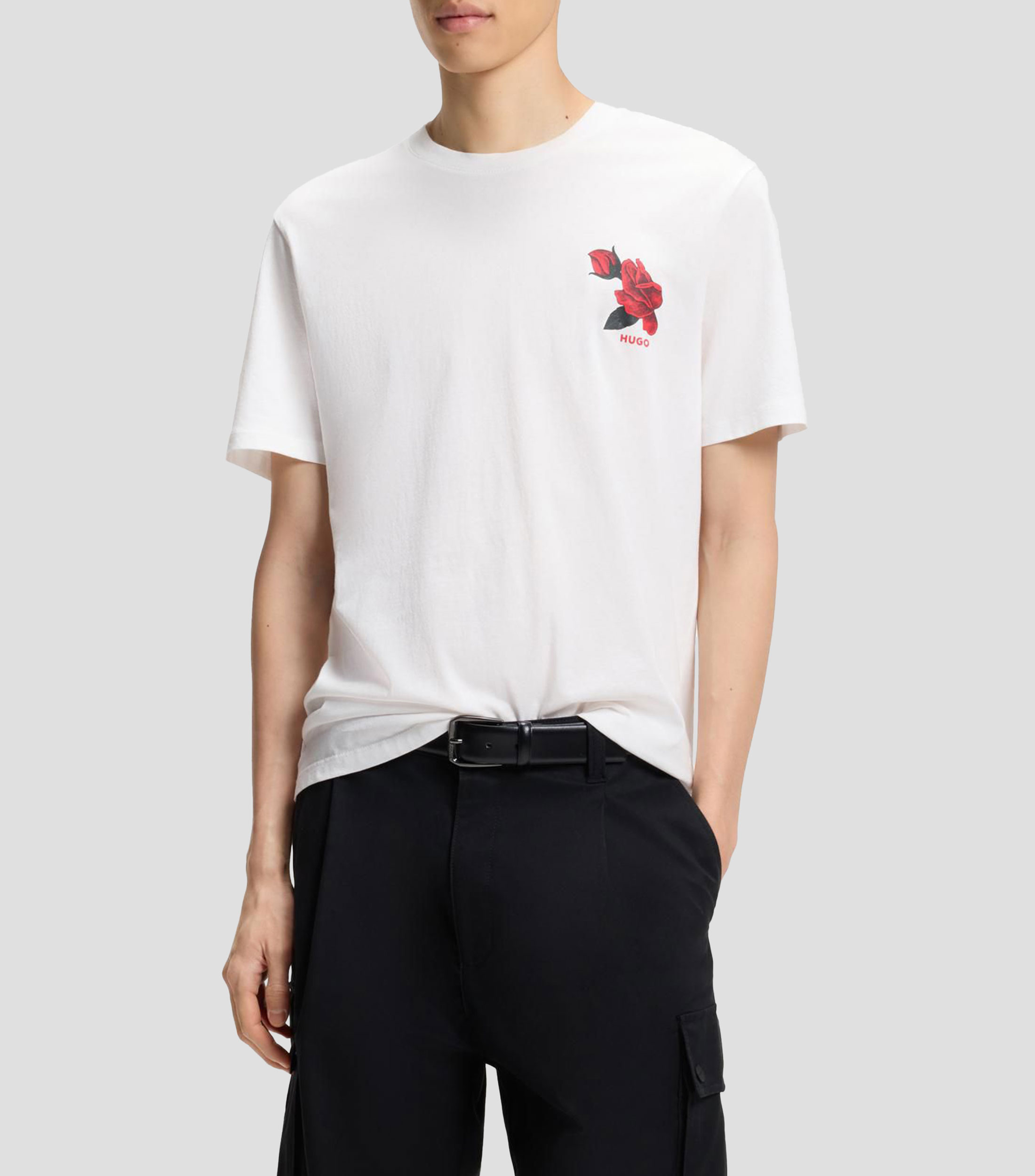 Playera de algodón con rosas e inspiración motera Hombre
