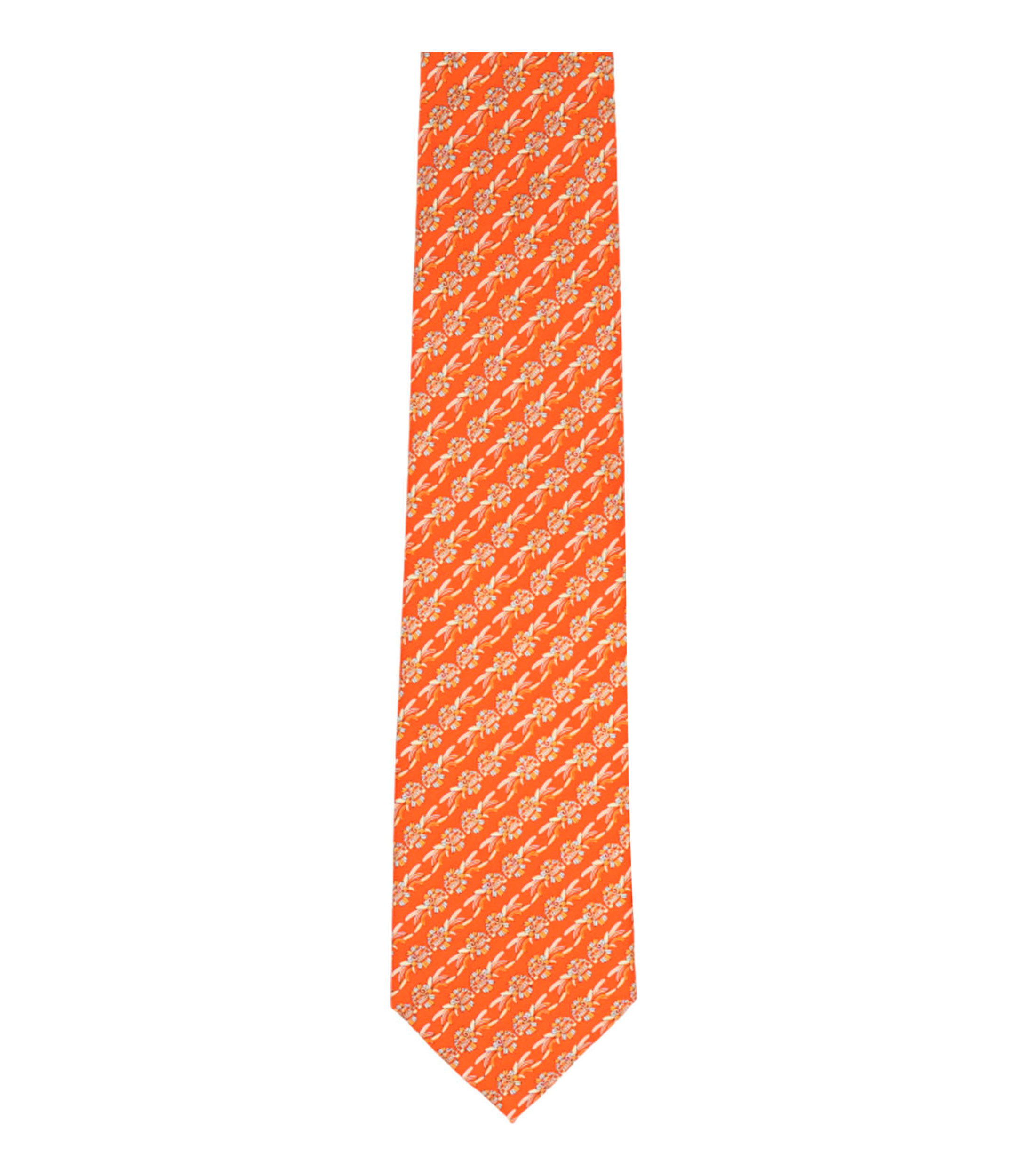Corbata ancha en seda naranja intenso estampada Quetzalcóatl