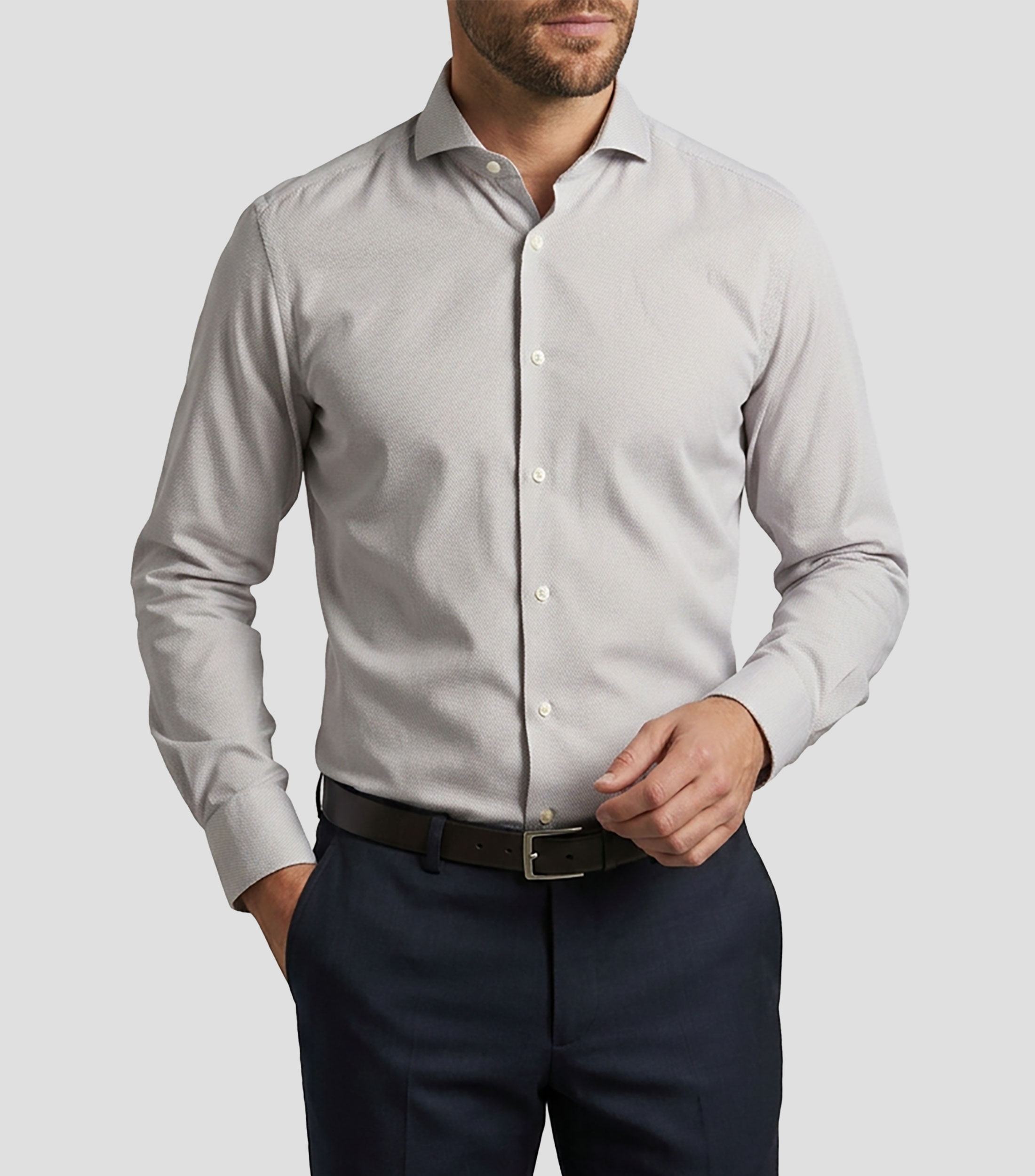 Camisa con microdiseño manga larga Hombre