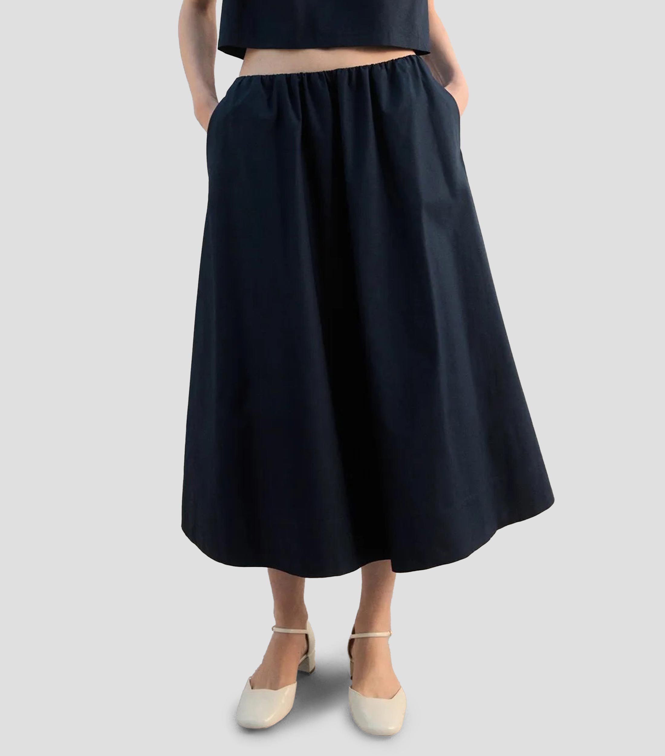 Falda midi de corte evasé lisa Mujer