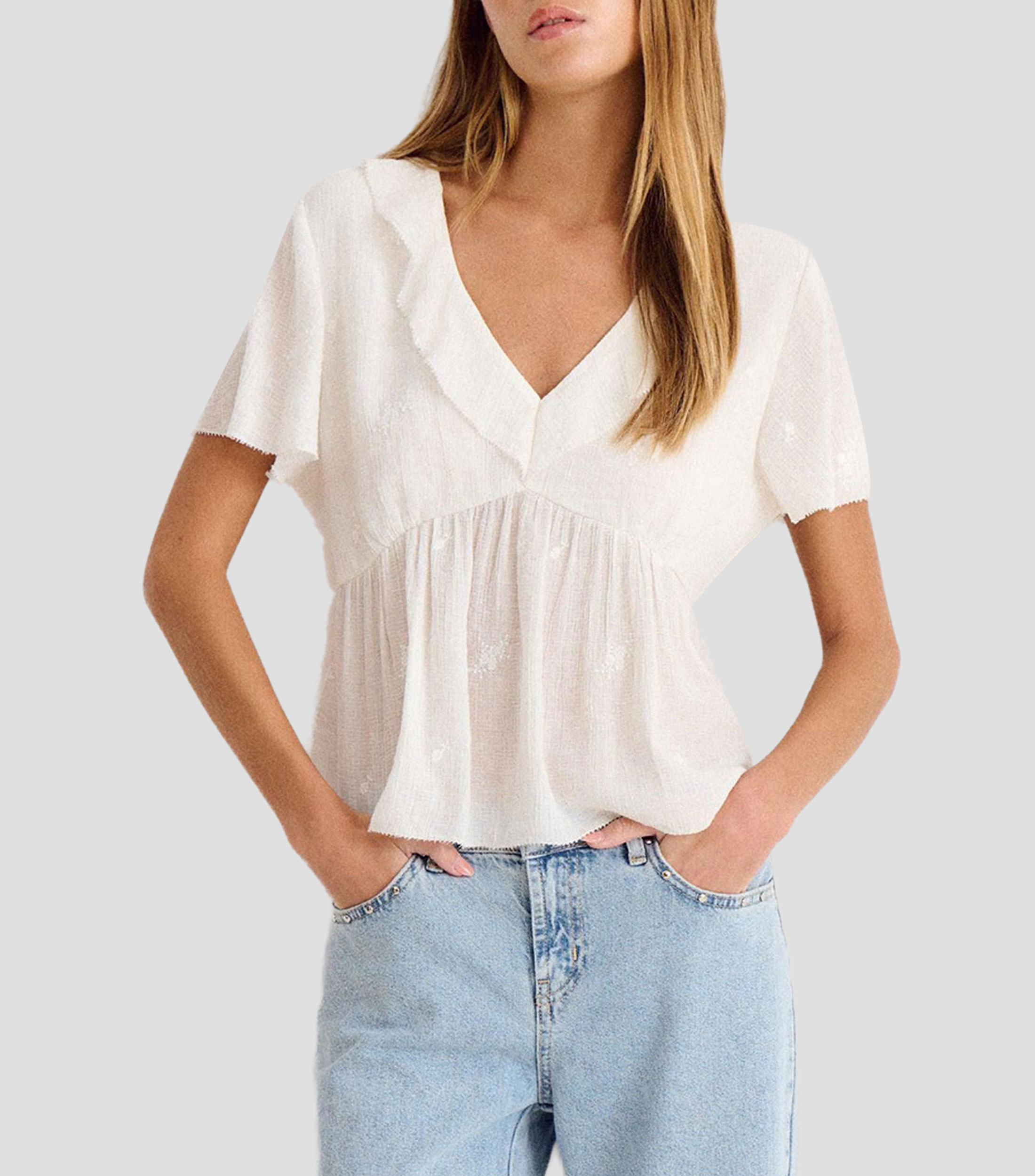 Blusa liso manga corta Mujer