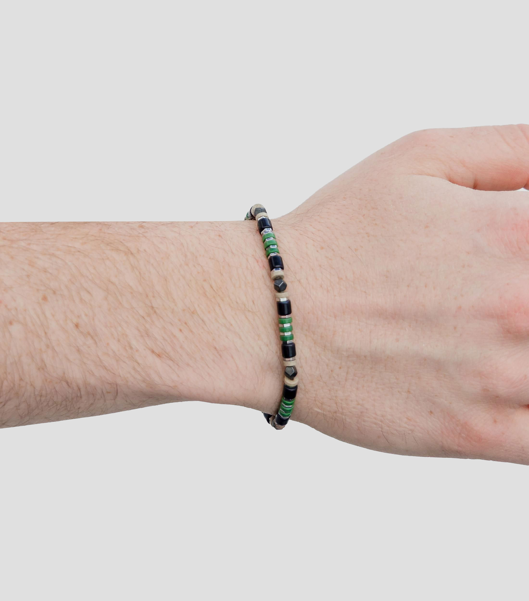 Pulsera en plata 925 verde con cuentas geométricas Hombre