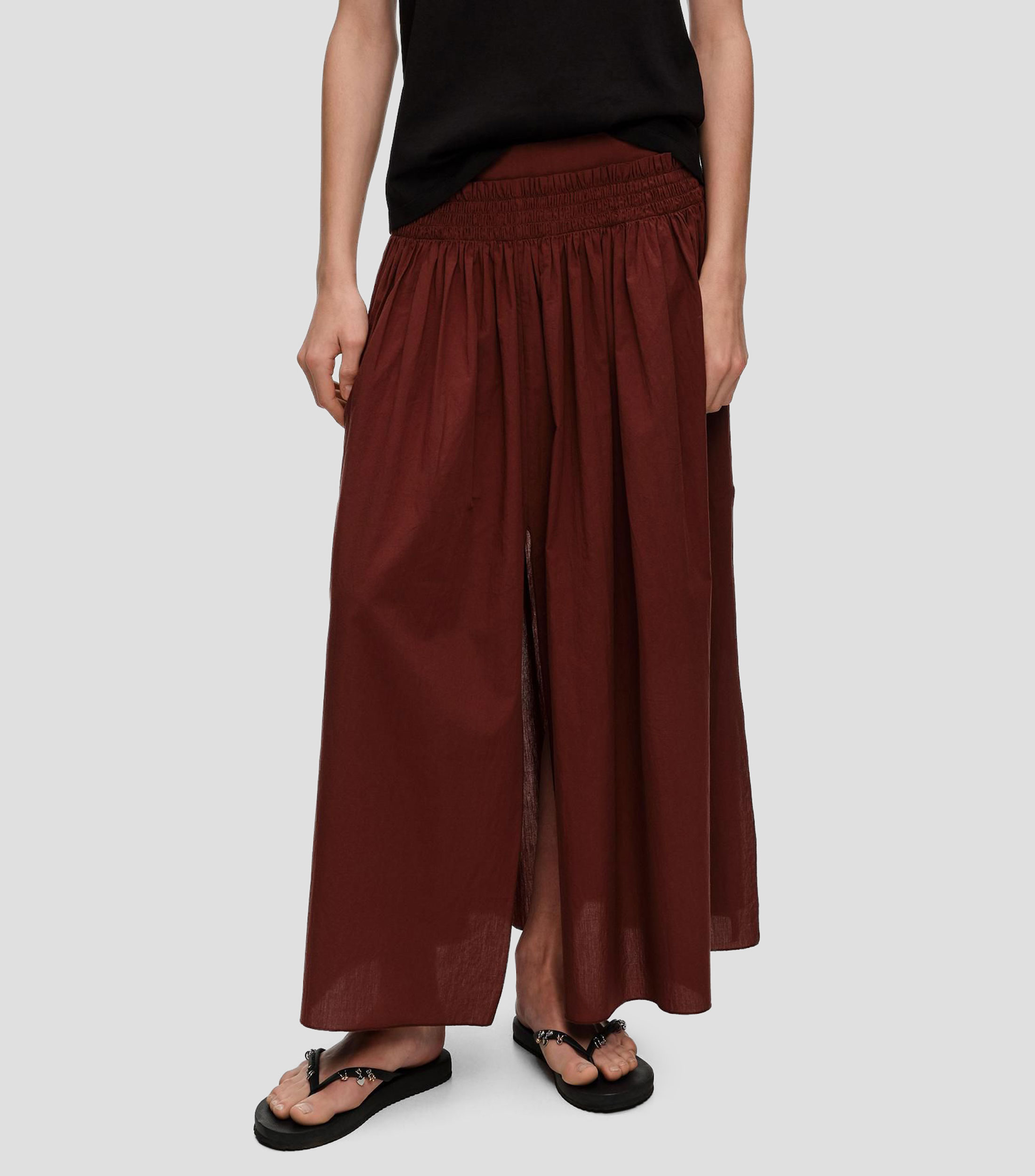 Falda midi corte A lisa con maxi abertura Mujer