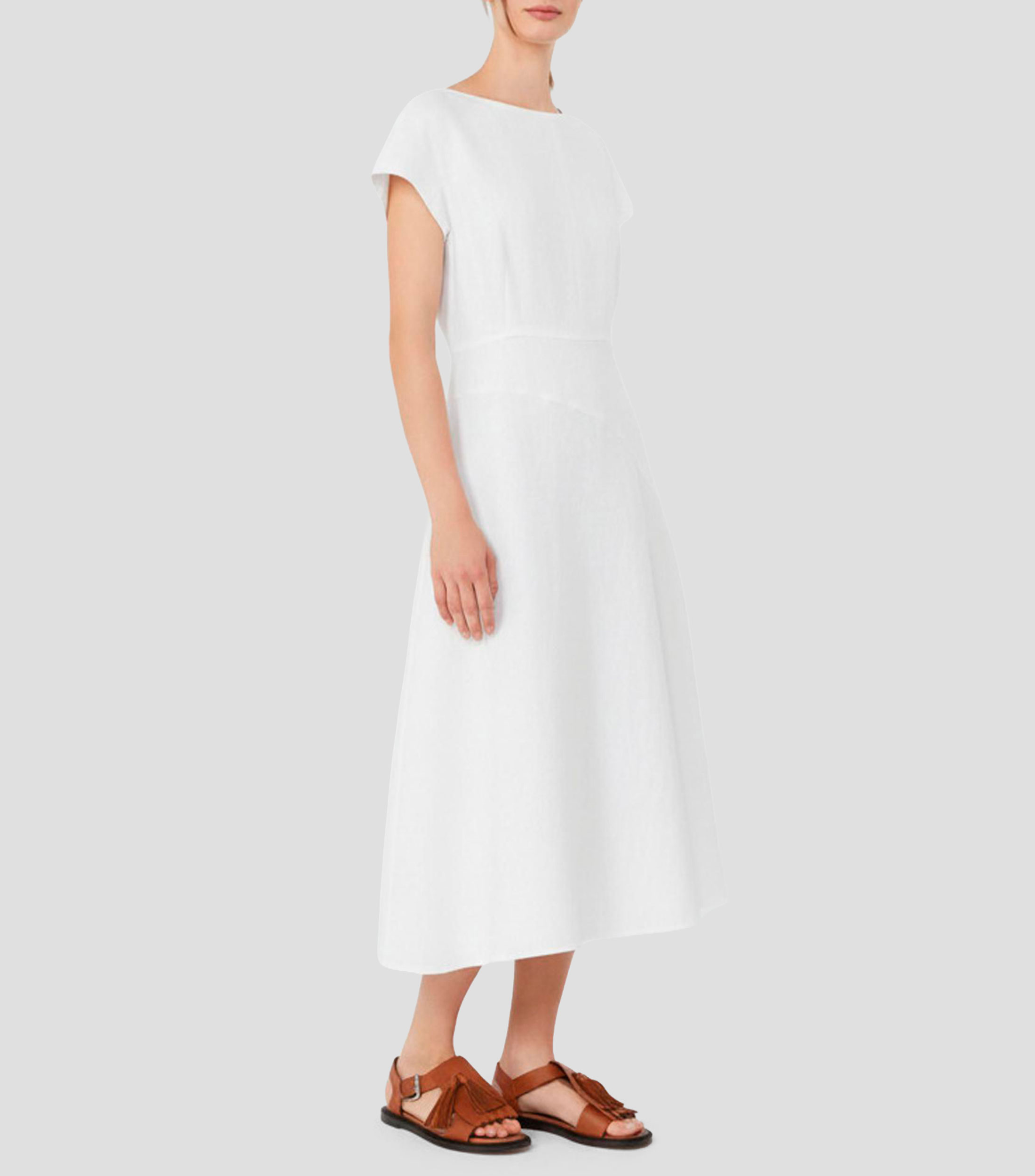 Vestido midi manga corta liso Mujer