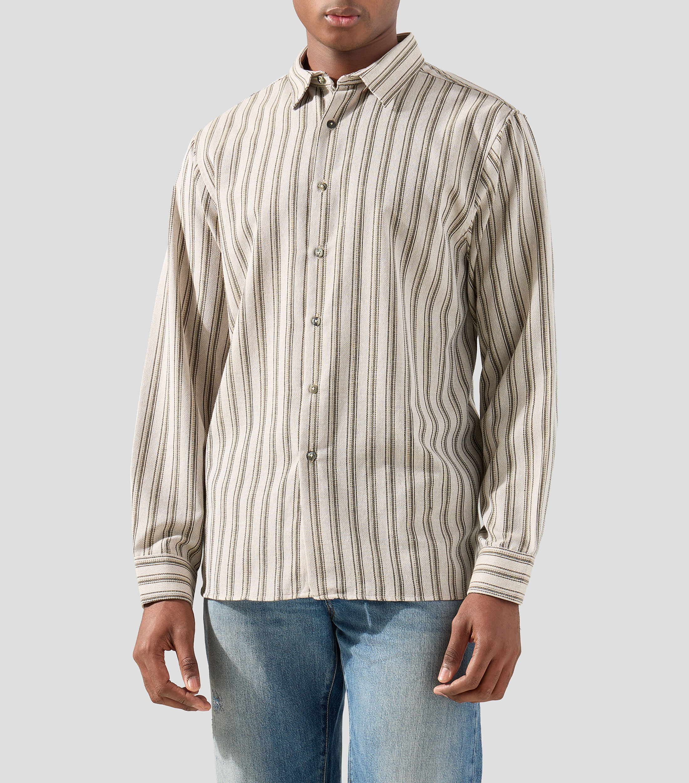 Camisa con rayas manga larga Hombre