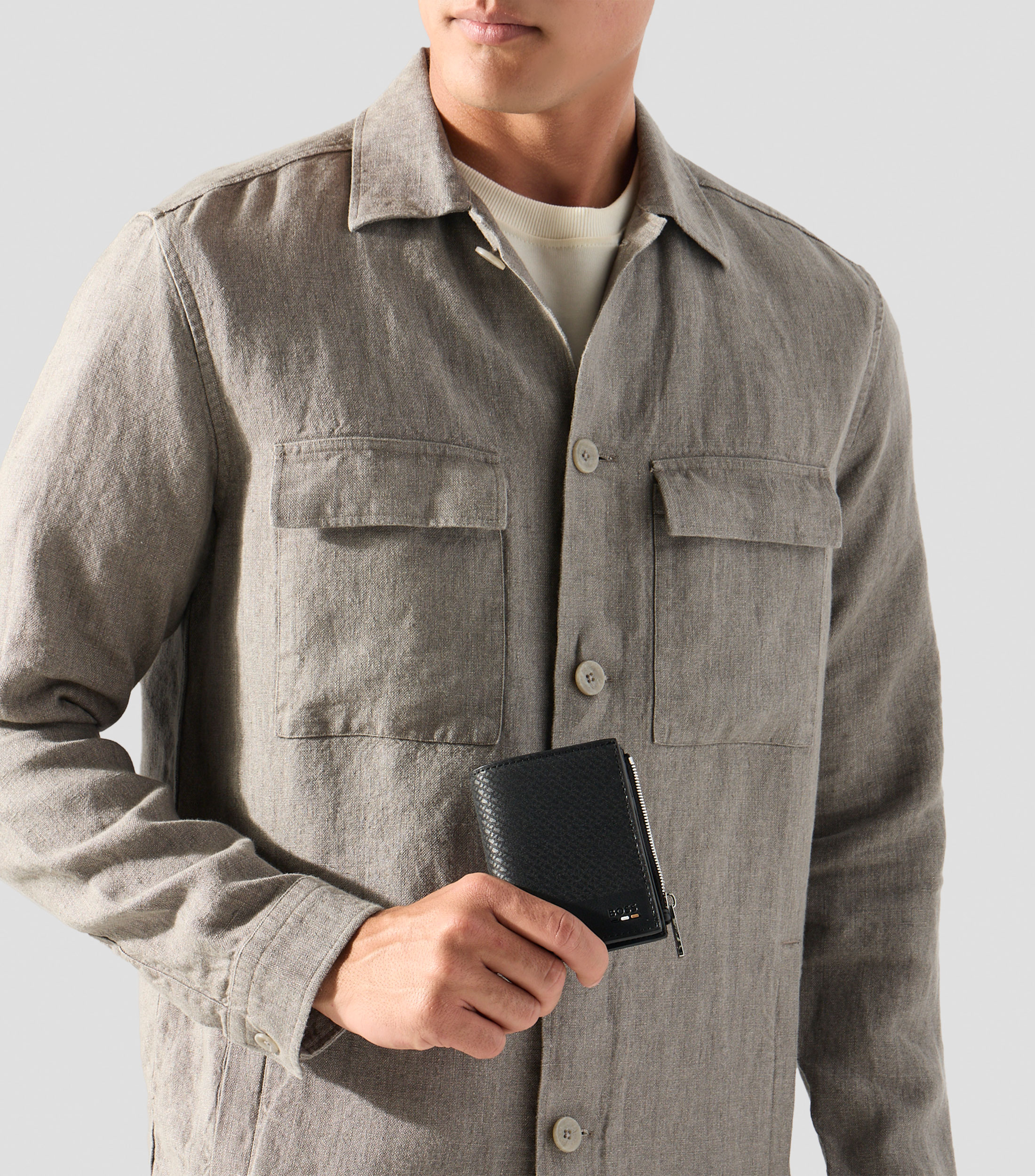 Cartera bifold negra en piel Ray lisa Hombre